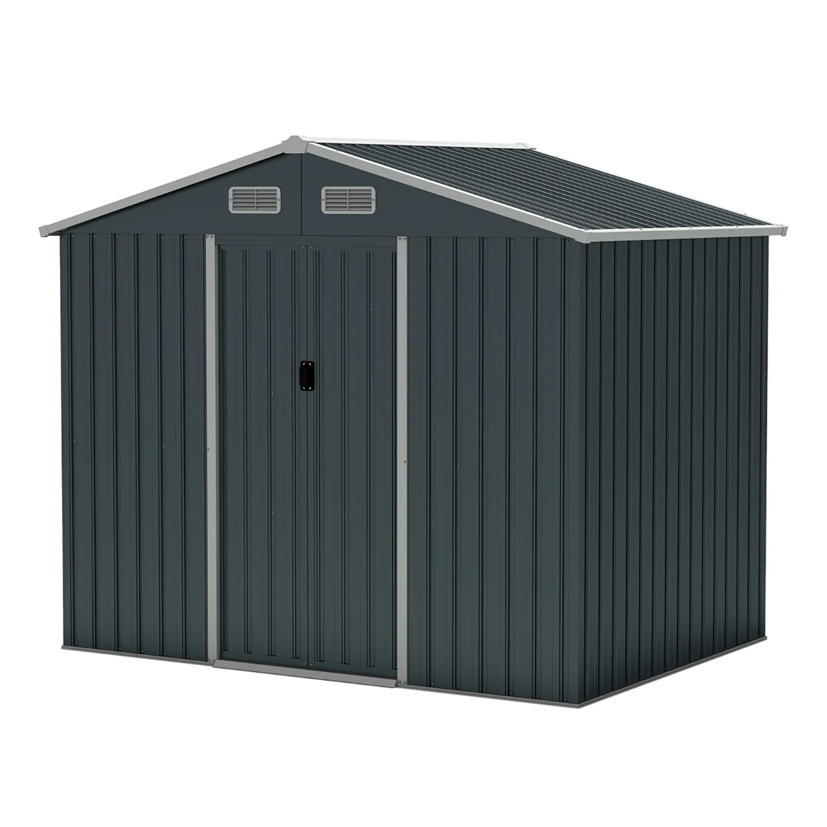 Outdoor Storage Shed With Sloping Top And Sliding Doors-Grey - Image 4