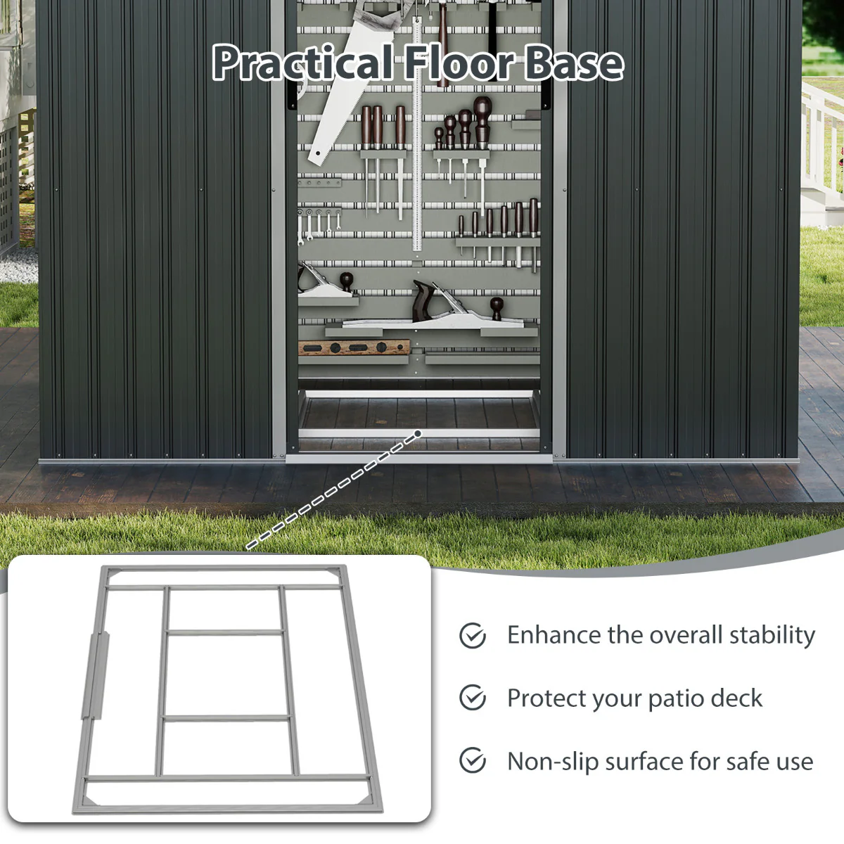 Outdoor Storage Shed With Sloping Top And Sliding Doors-Grey - Image 9