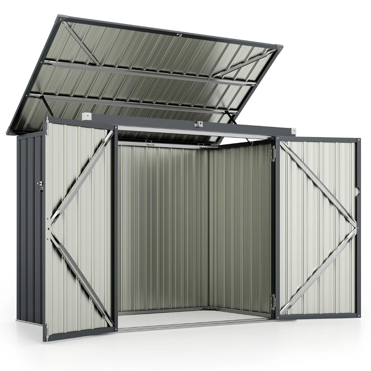 Outdoor Trash Can Storage Shed With Double Openings-Grey - Image 4