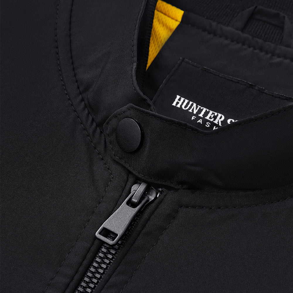 Outdoor Zip-up Windproof Lightweight Bomber Jacket Casual Varsity Outerwear - Black - Image 7