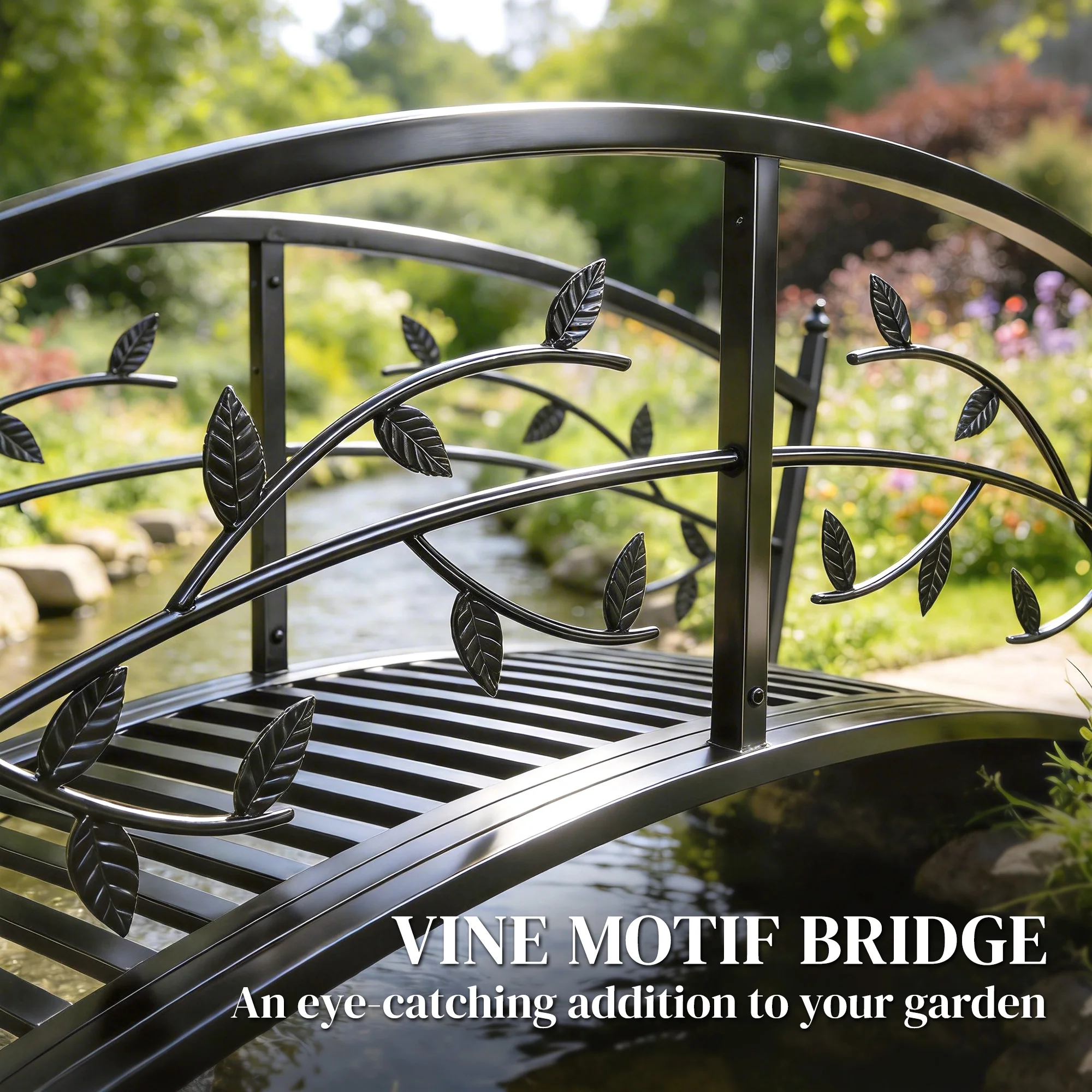 Outsunny 1.2M Metal Garden Bridge with Safety Railings, Outdoor Pond Bridge - Image 4