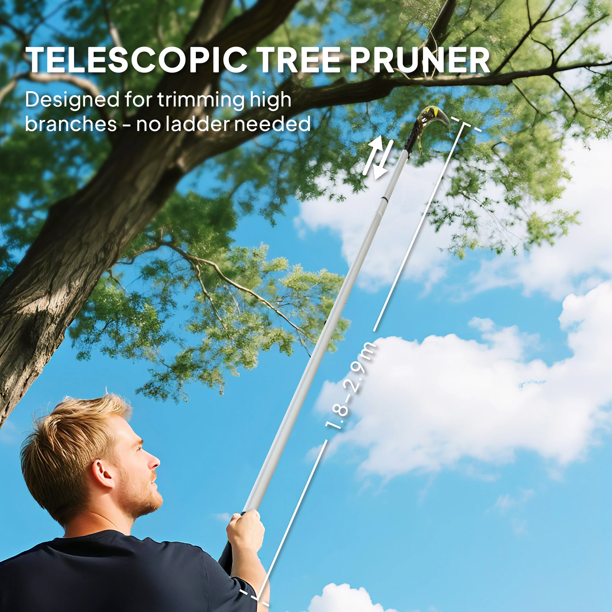 Outsunny 1.8-2.9 m Telescopic Tree Pruner, Tree Lopper Long Reach - Image 3