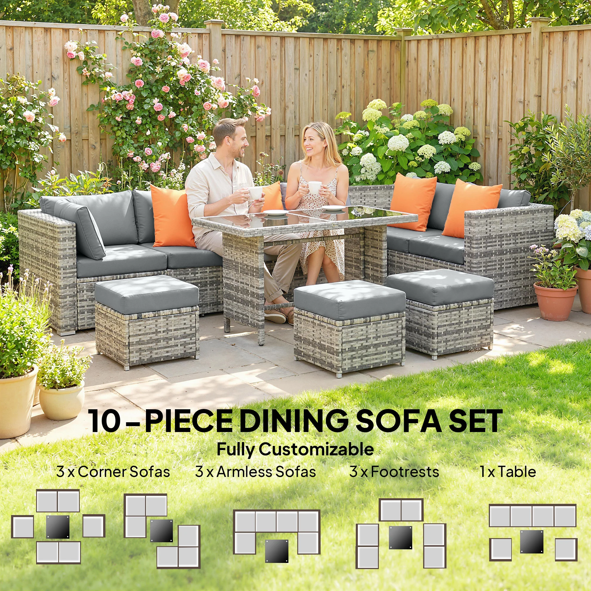 Outsunny 10 Piece Rattan Garden Furniture Set, Outdoor Patio Furniture - Image 4