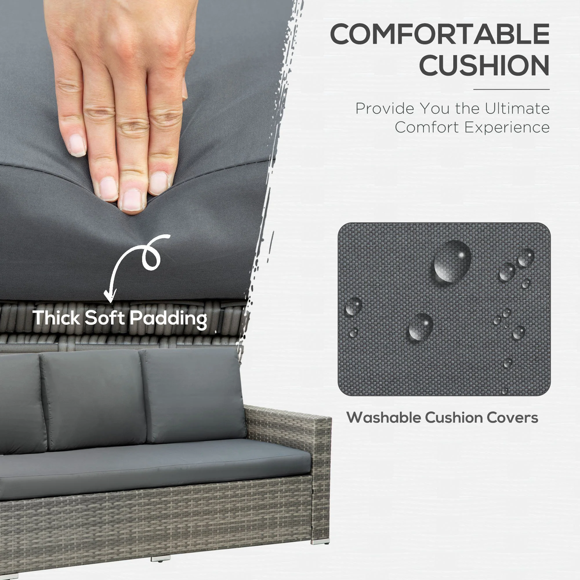 Outsunny 10-Seater Sofa Sectional W/ Cushioned Seat, Footstools and Glass Table - Image 4
