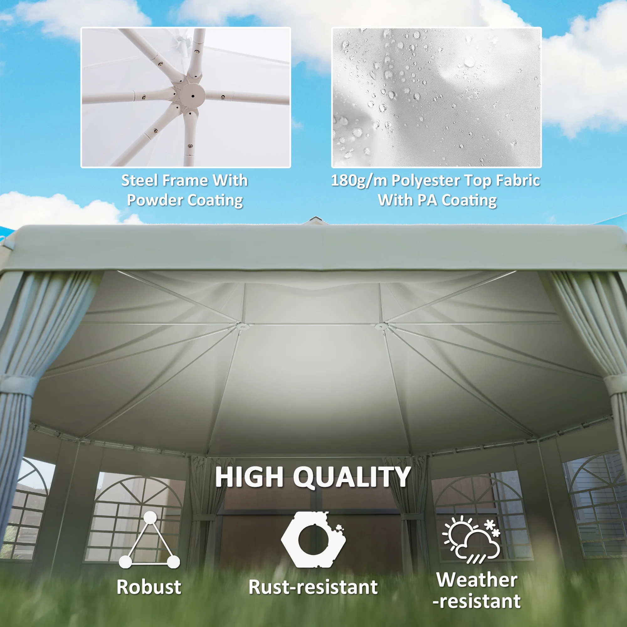 Outsunny 10 Sides Heavy Duty Tent Gazebo Outdoor Party Wedding Event Marquee - Image 6