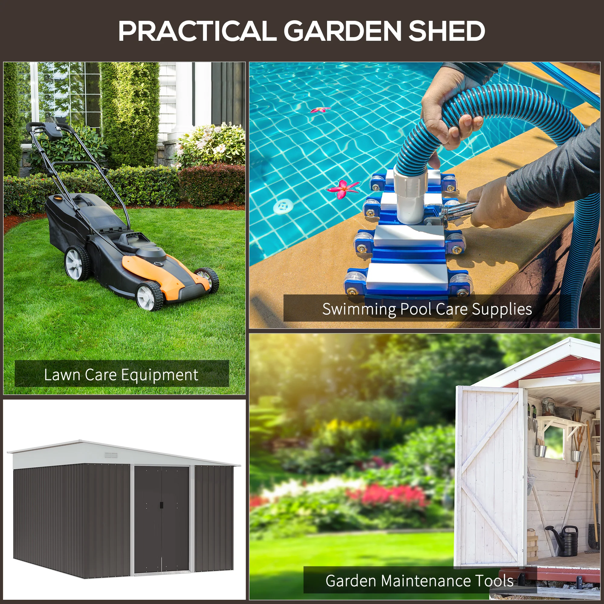 Outsunny 11.3 x 9.2ft Steel Garden Storage Shed Outdoor Metal Tool House with Double Sliding Doors & 2 Air Vents, Grey - Image 5