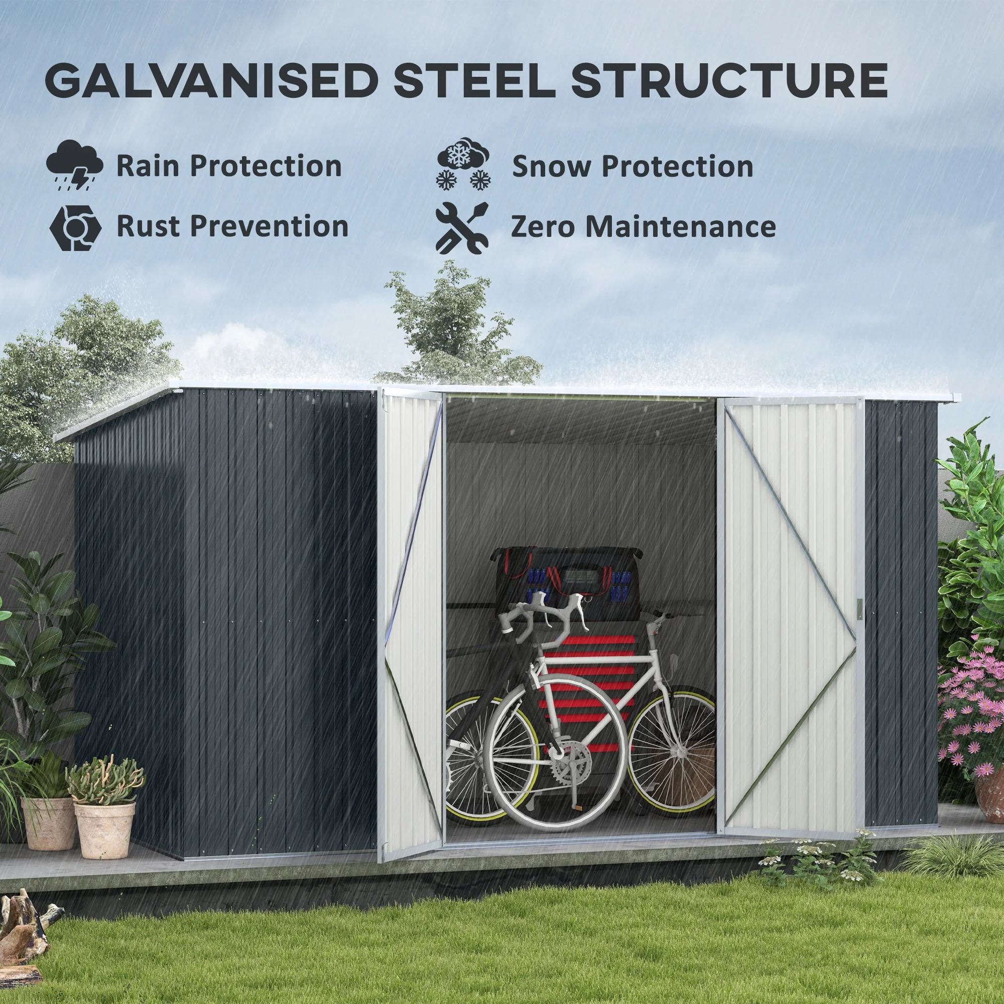 Outsunny 11 X 5.6ft Galvanised Metal Garden Shed With Lockable Doors, Grey - Image 3