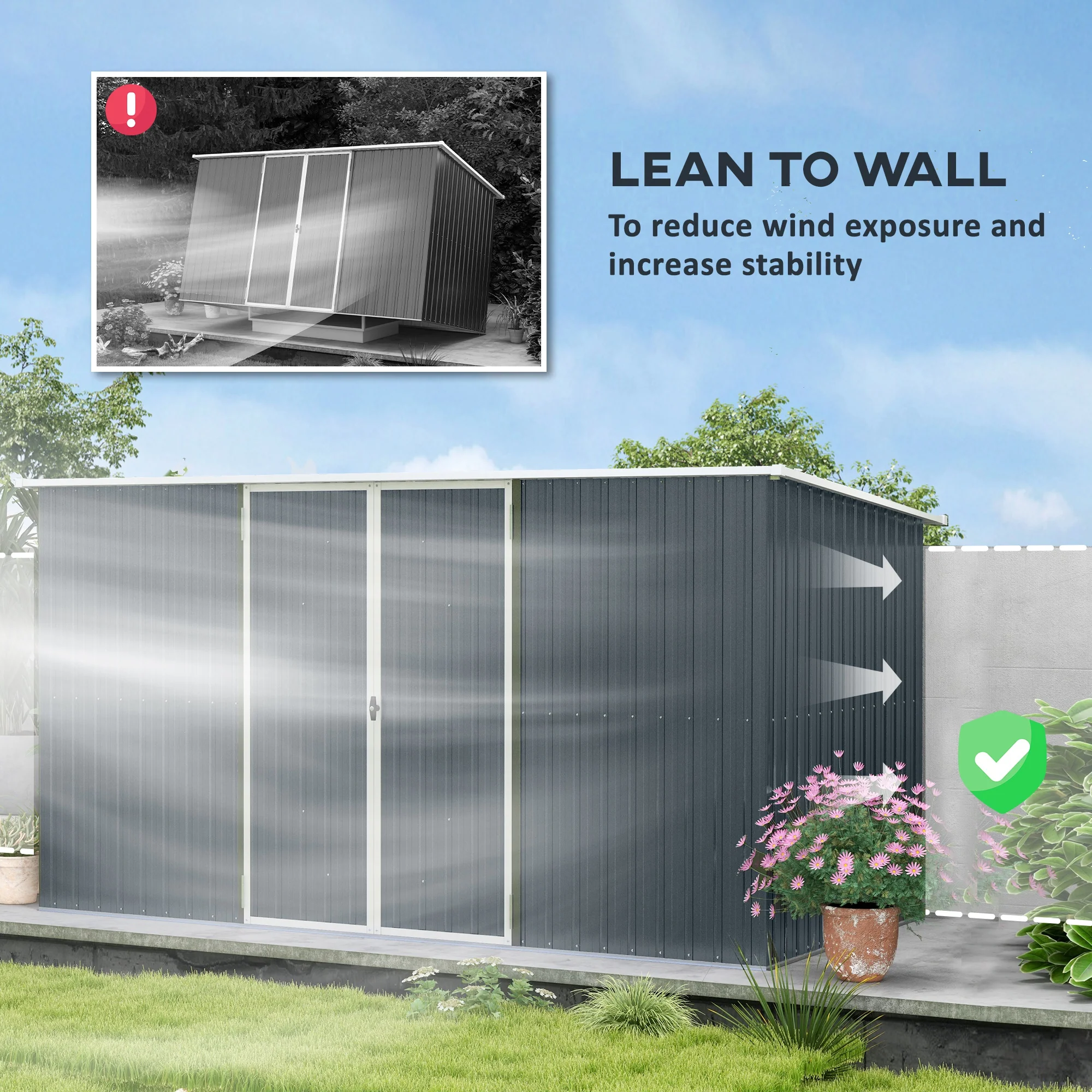 Outsunny 11 X 5.6ft Galvanised Metal Garden Shed With Lockable Doors, Grey - Image 4