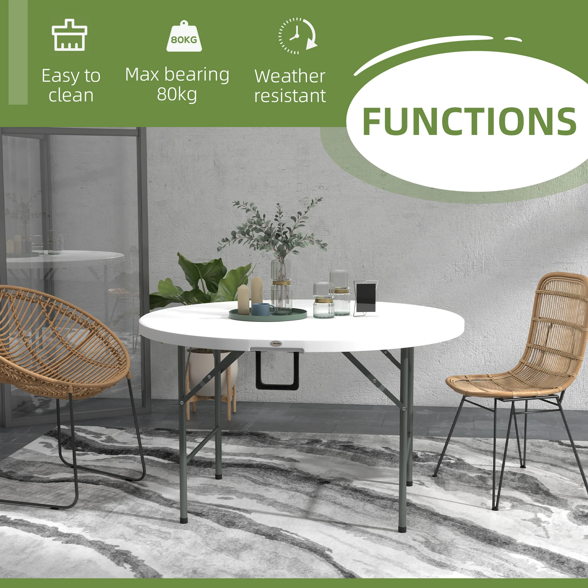Outsunny Folding Garden Table HDPE Round Picnic Table for 6 - Image 4