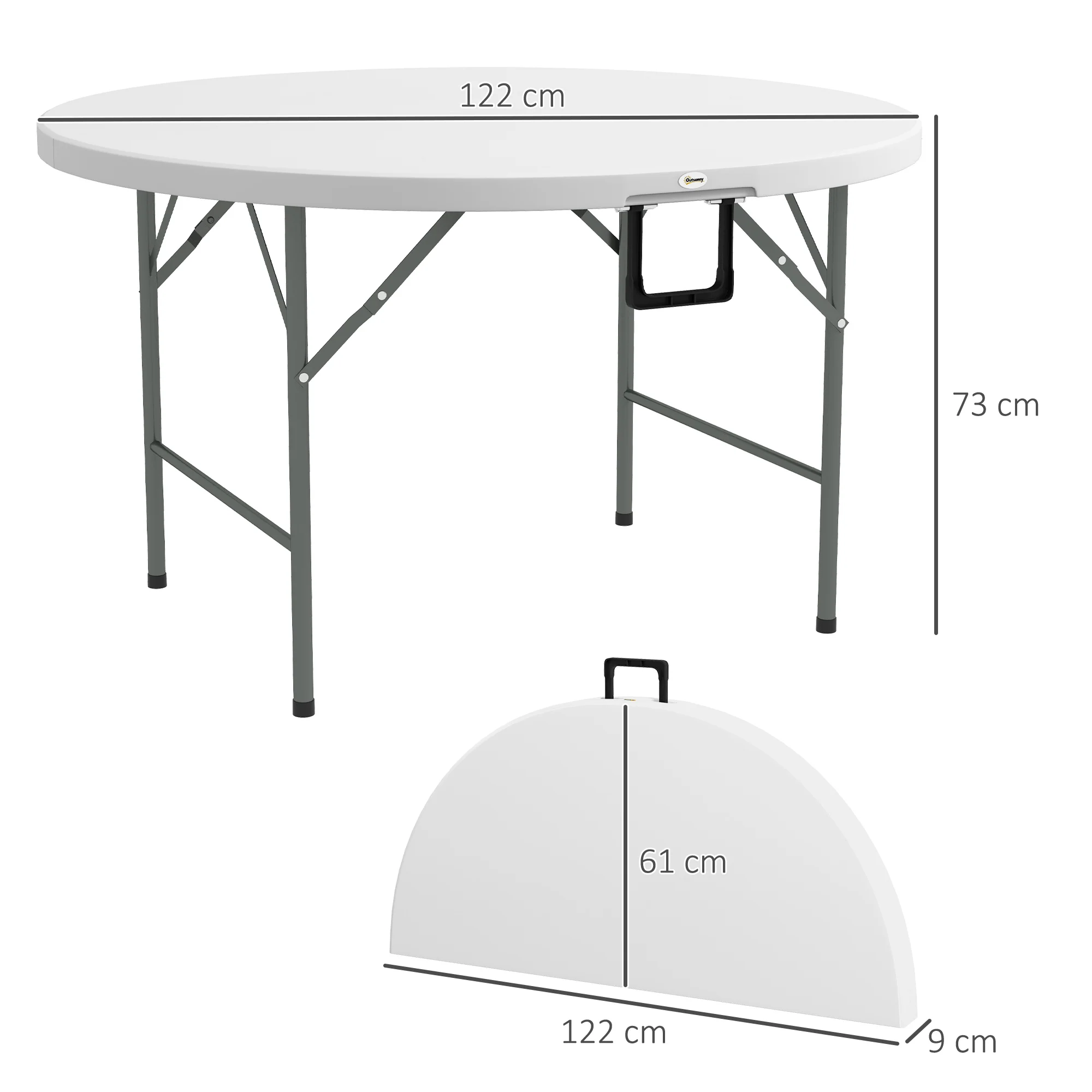 Outsunny Folding Garden Table HDPE Round Picnic Table for 6 - Image 5