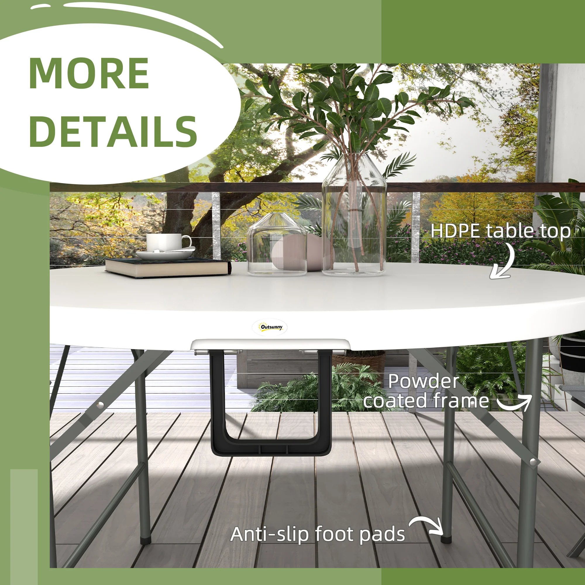 Outsunny Folding Garden Table HDPE Round Picnic Table for 6 - Image 6