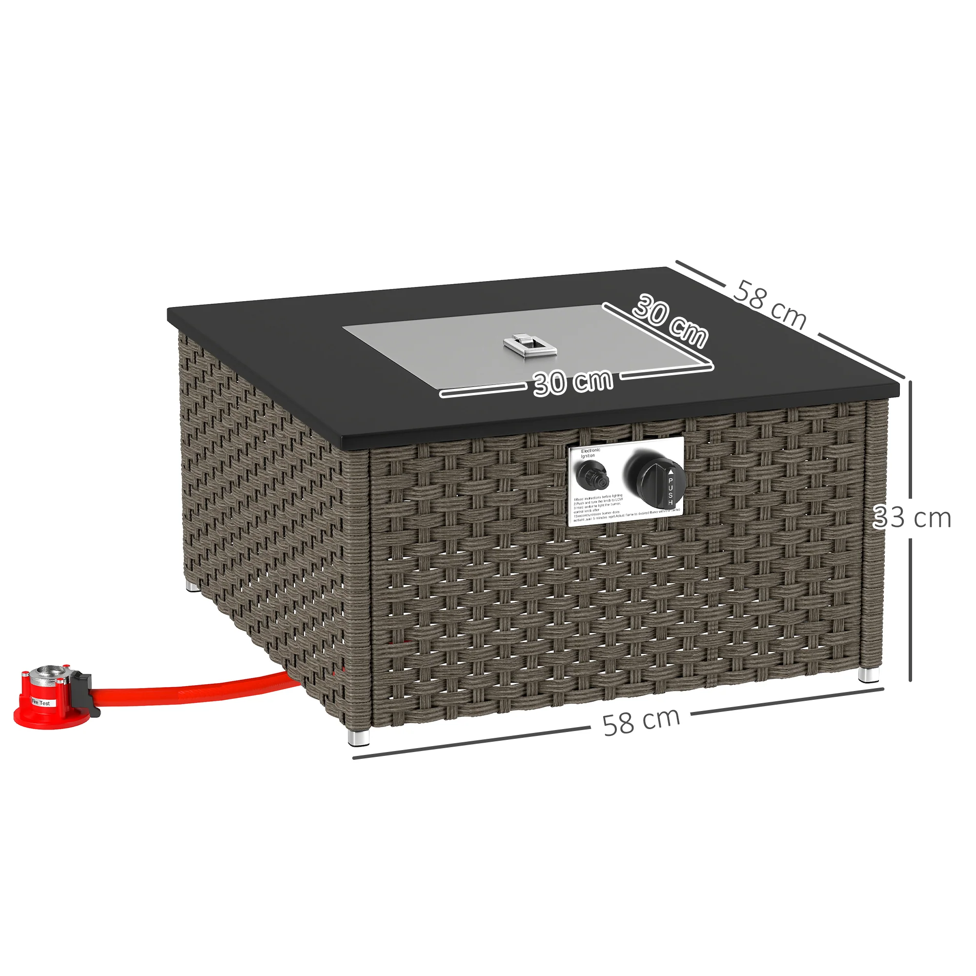 Outsunny 13 KW Rattan Gas Fire Pit Table, Propane Fire Pit For Garden, Grey - Image 5