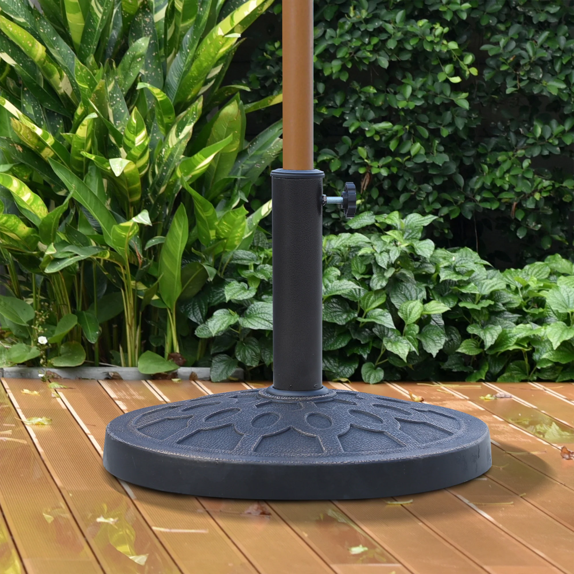 Outsunny 13kg Garden Parasol Base Round Resin Umbrella Stand Holder Bronze Tone - Image 2