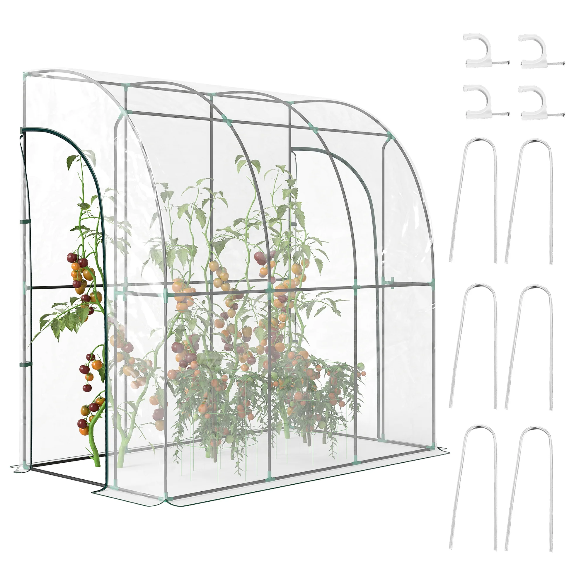 Outsunny 143x118x212cm Walk-In Lean to Wall Tunnel Plastic Greenhouse with Doors - Image 11