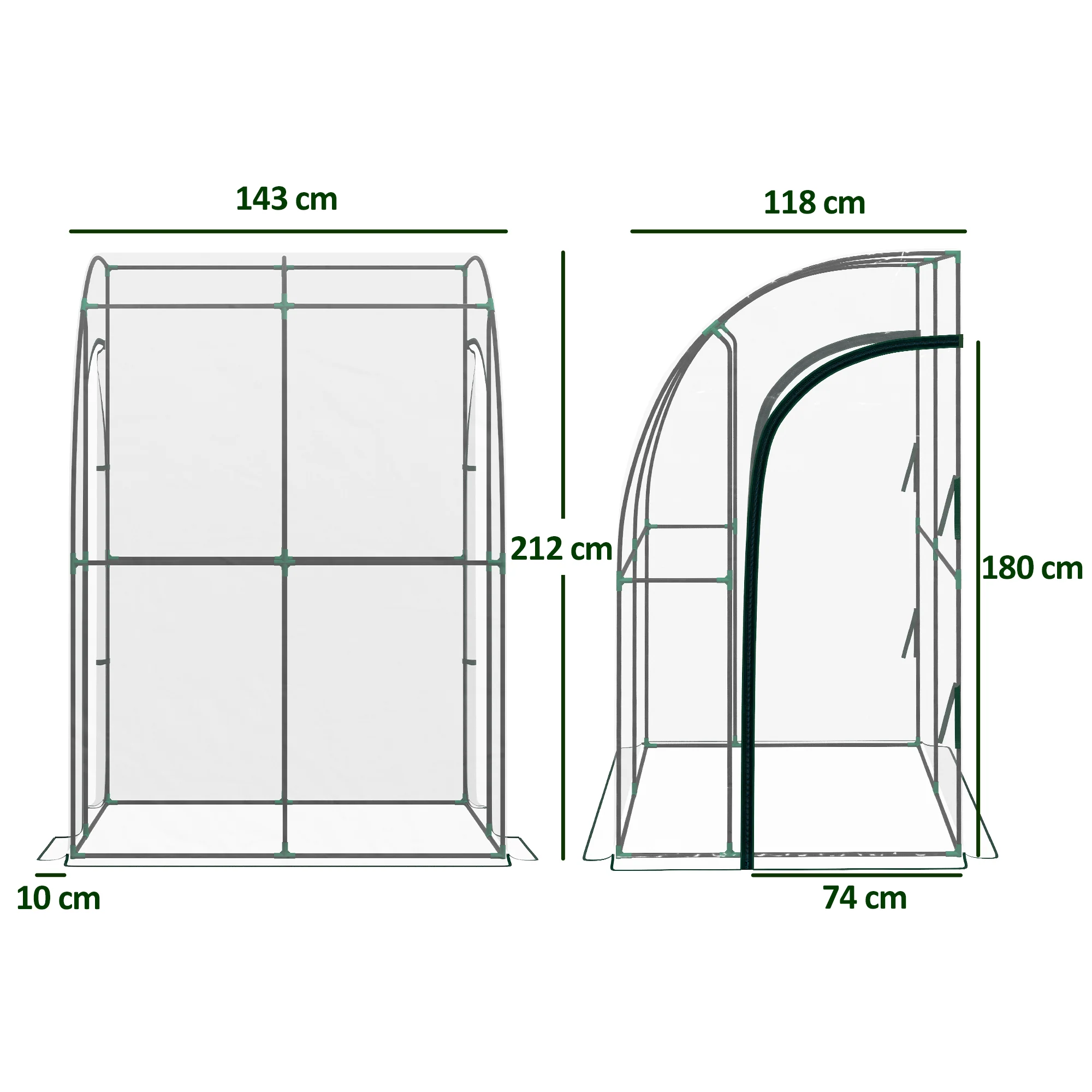 Outsunny 143x118x212cm Walk-In Lean to Wall Tunnel Plastic Greenhouse with Doors - Image 5