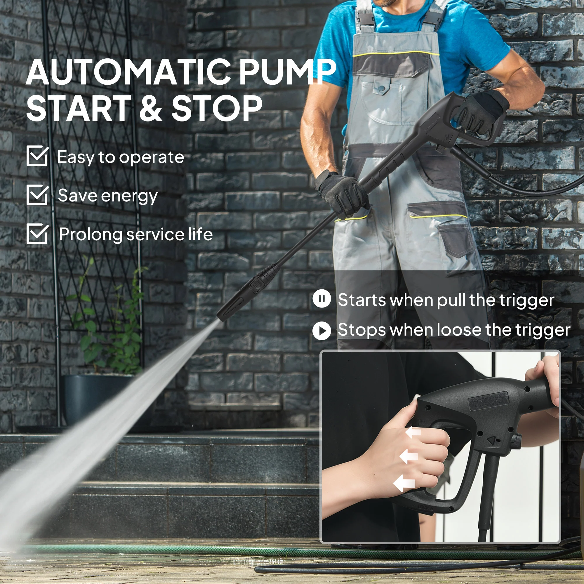 Outsunny 1600W Power Washer 130 Bar Pressure Washer 6M Hose, Nozzle, Green - Image 6