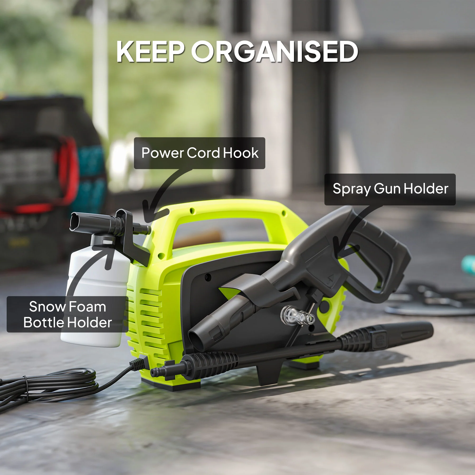 Outsunny 1600W Power Washer 130 Bar Pressure Washer 6M Hose, Nozzle, Green - Image 7