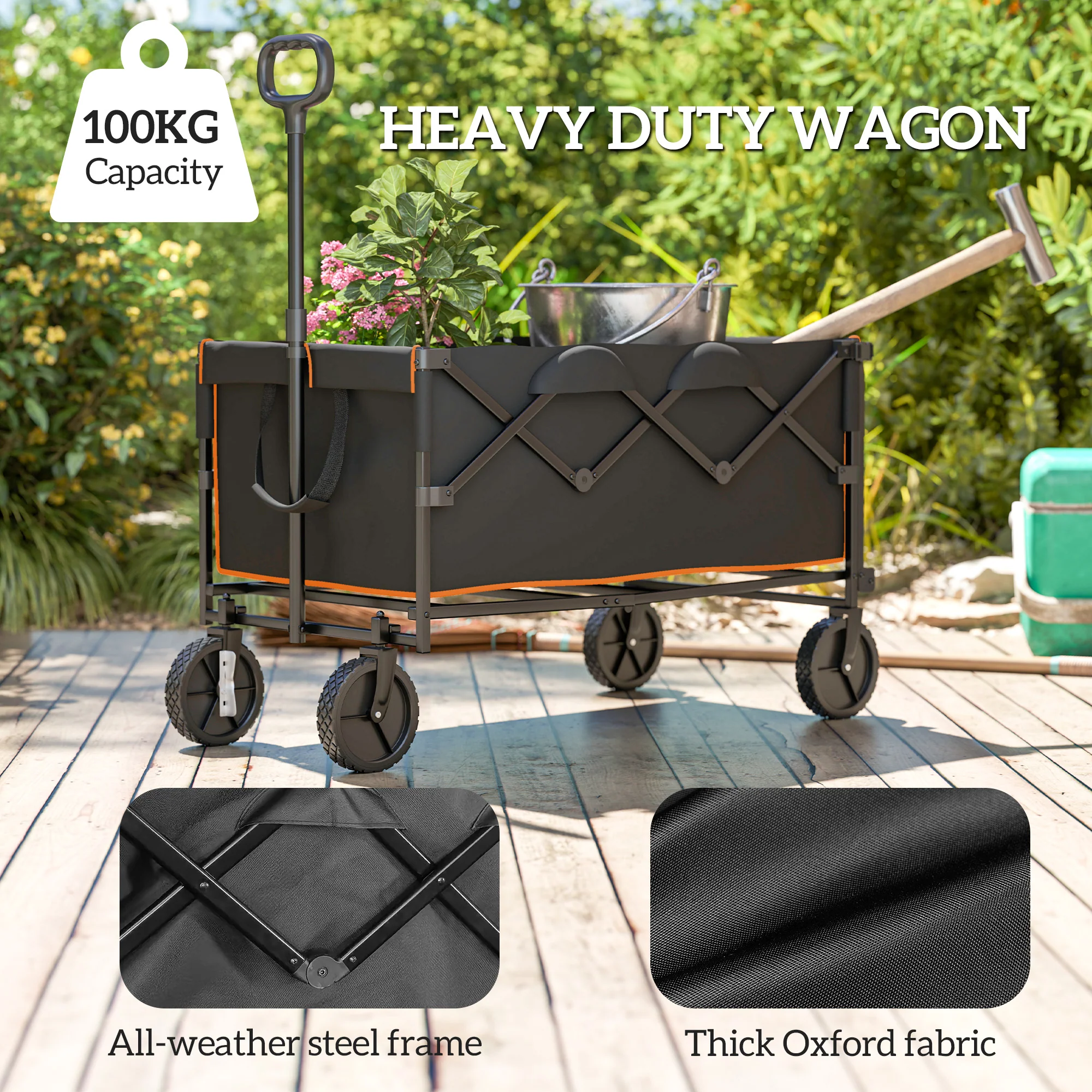Outsunny 160L Folding Trolley Cart W/ Adjustable Handle - Image 12