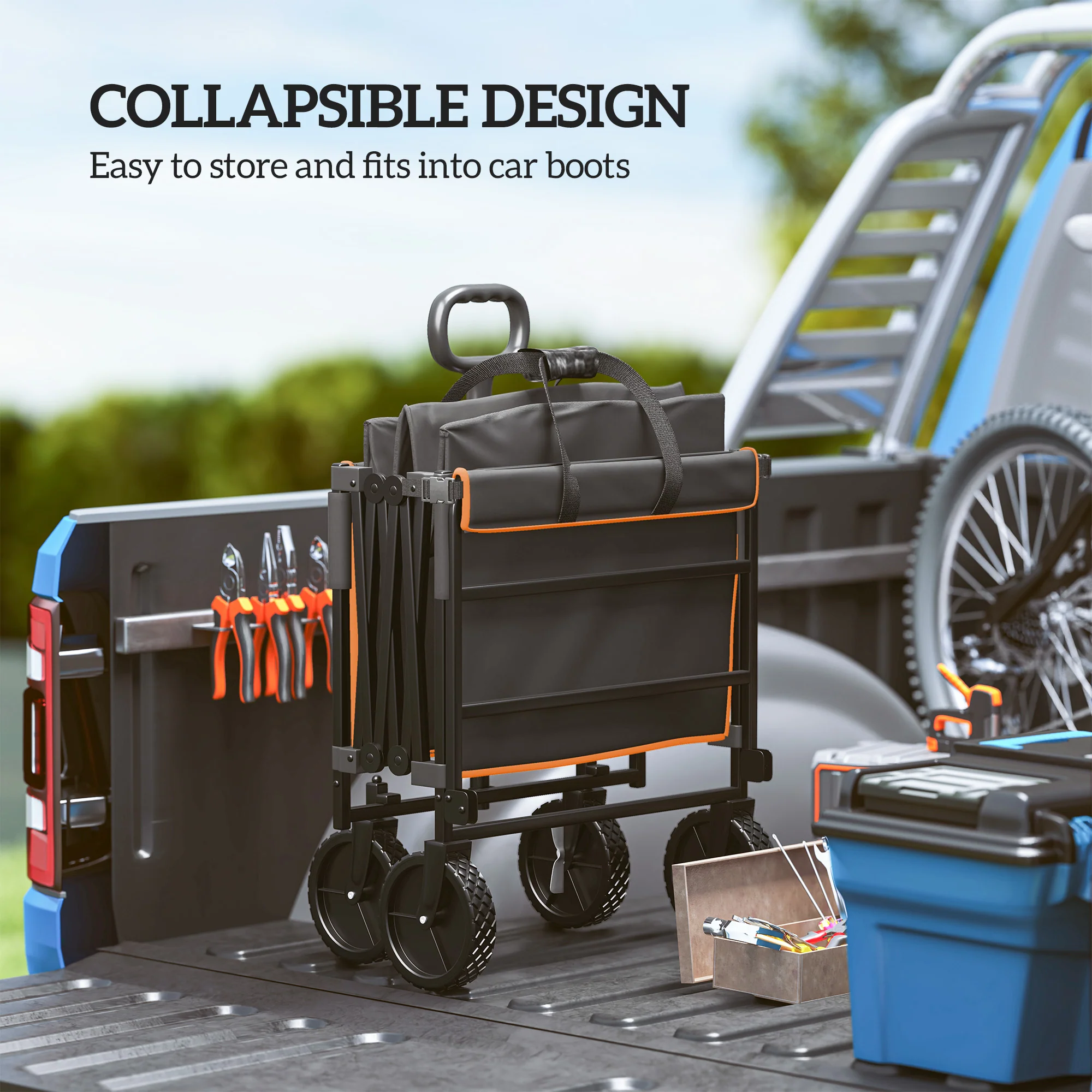 Outsunny 160L Folding Trolley Cart W/ Adjustable Handle - Image 13