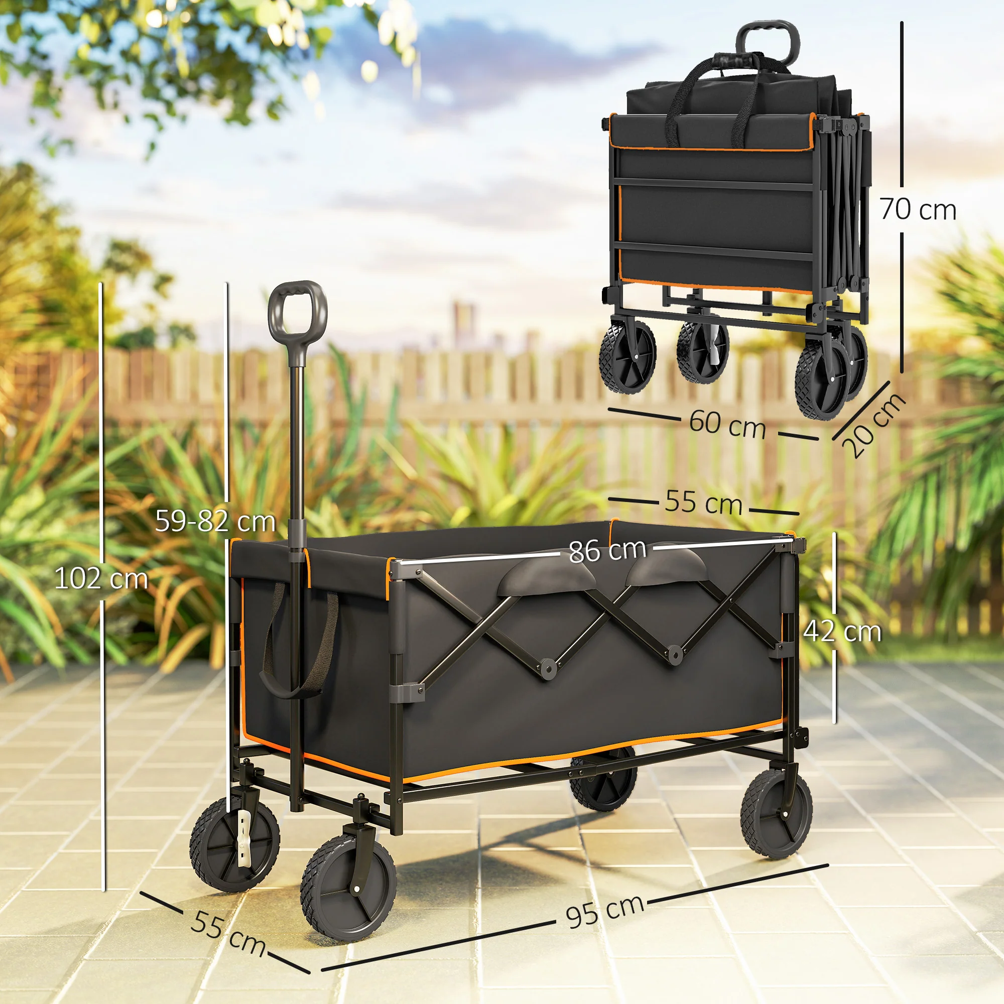 Outsunny 160L Folding Trolley Cart W/ Adjustable Handle - Image 14