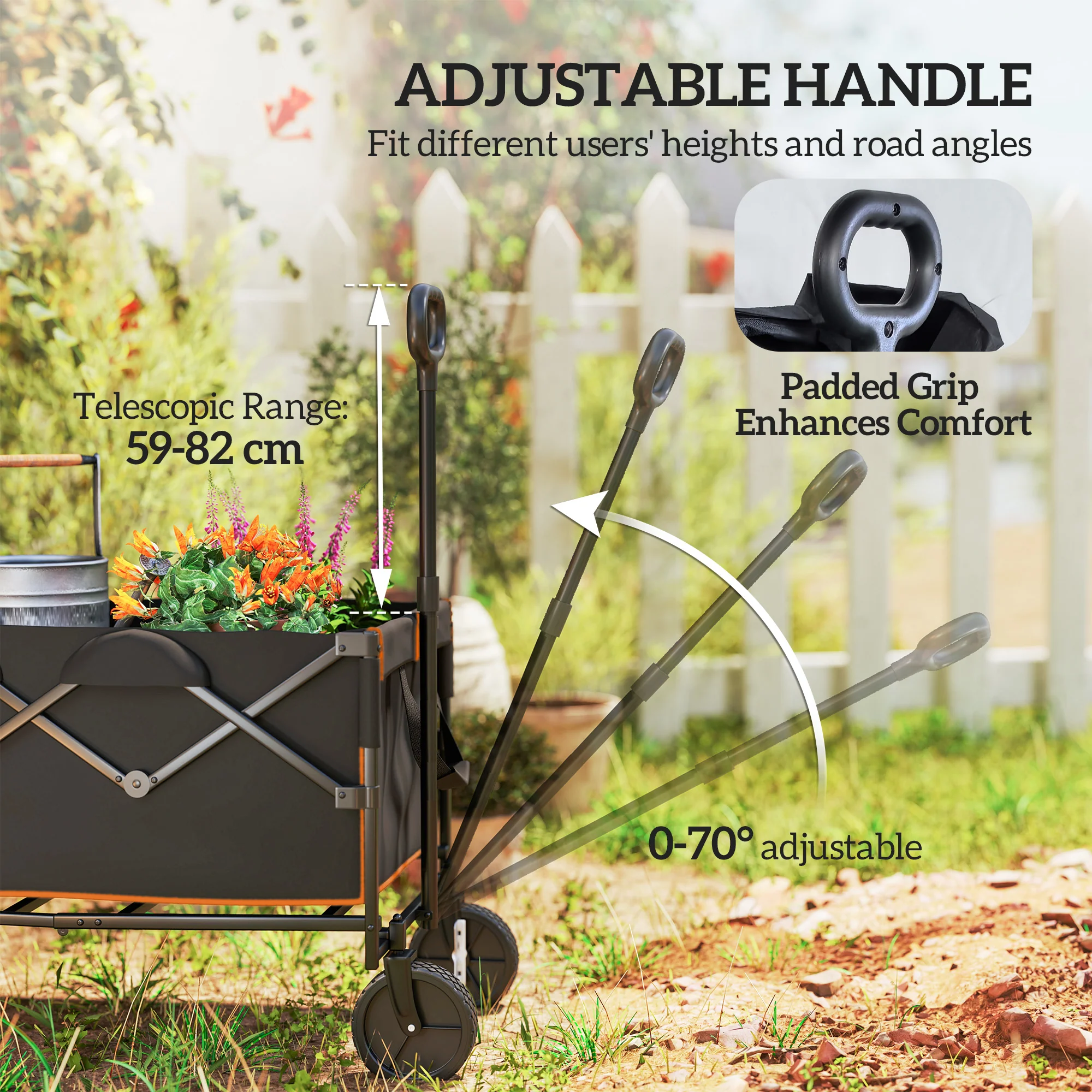 Outsunny 160L Folding Trolley Cart W/ Adjustable Handle - Image 17