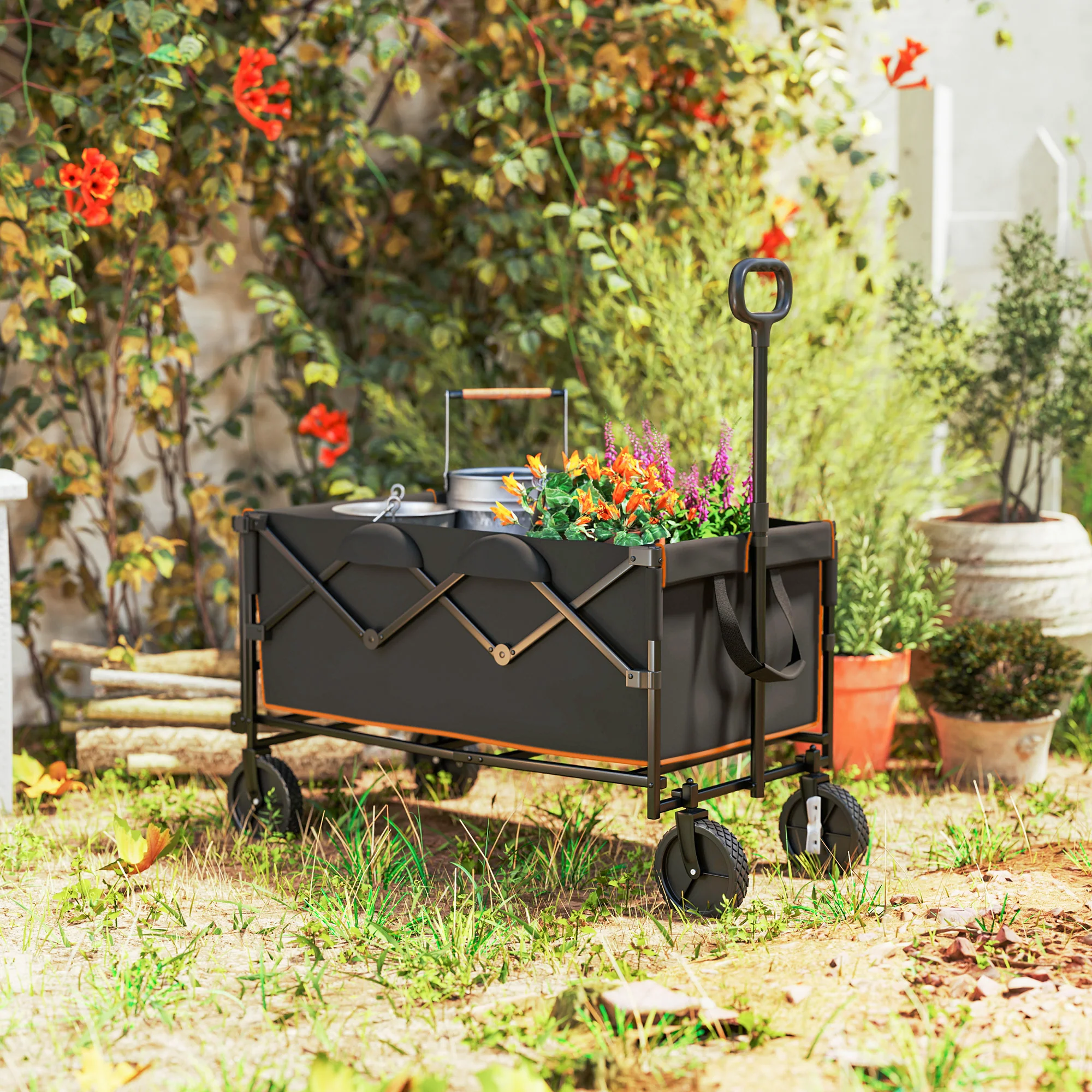 Outsunny 160L Folding Trolley Cart W/ Adjustable Handle - Image 18