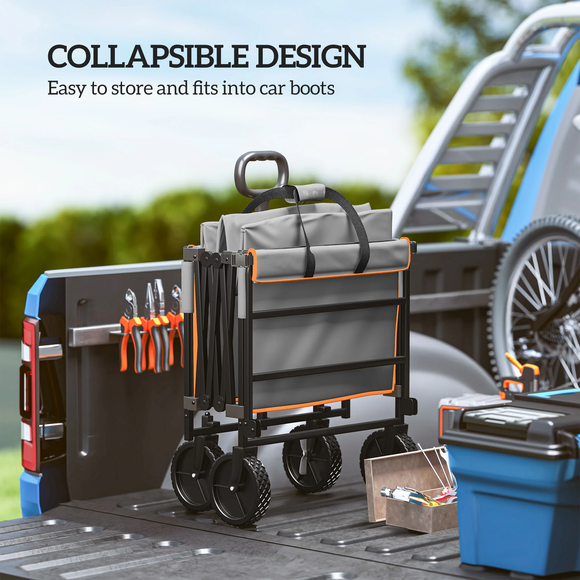 Outsunny 160L Folding Trolley Cart W/ Adjustable Handle - Image 4