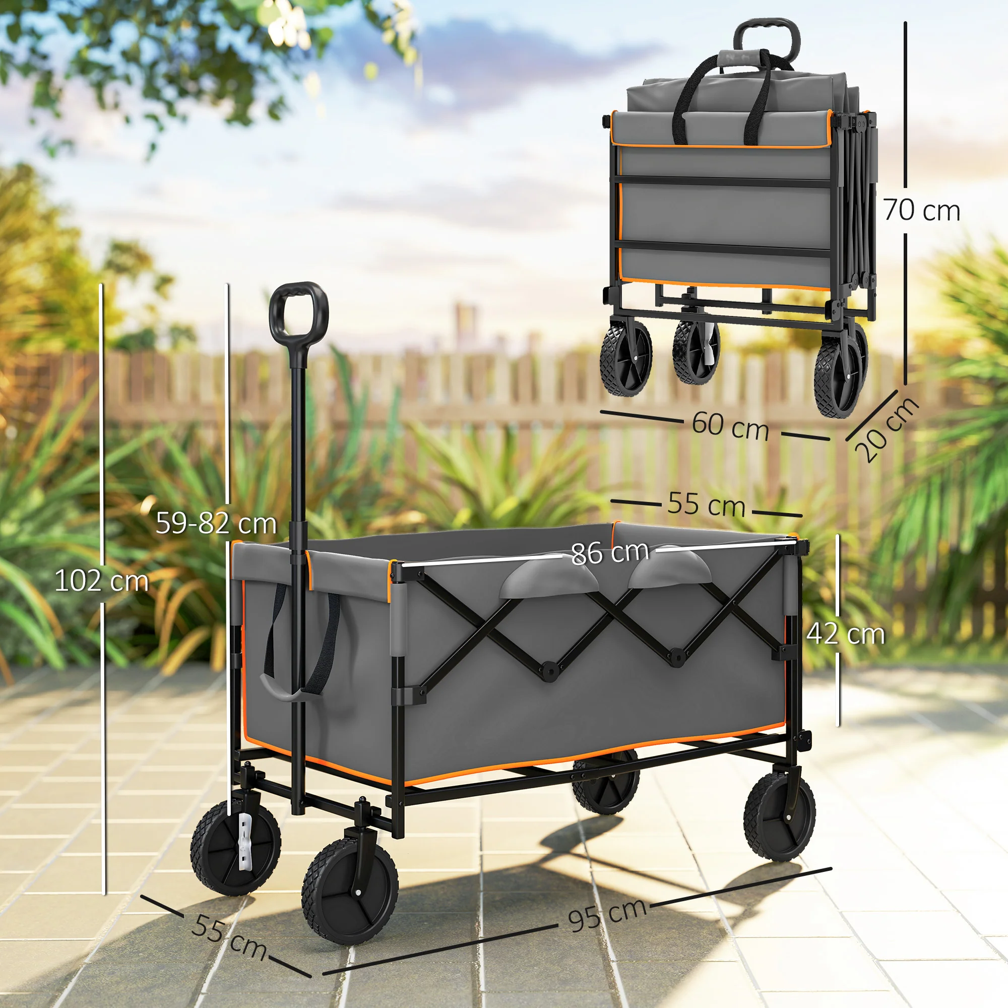 Outsunny 160L Folding Trolley Cart W/ Adjustable Handle - Image 5