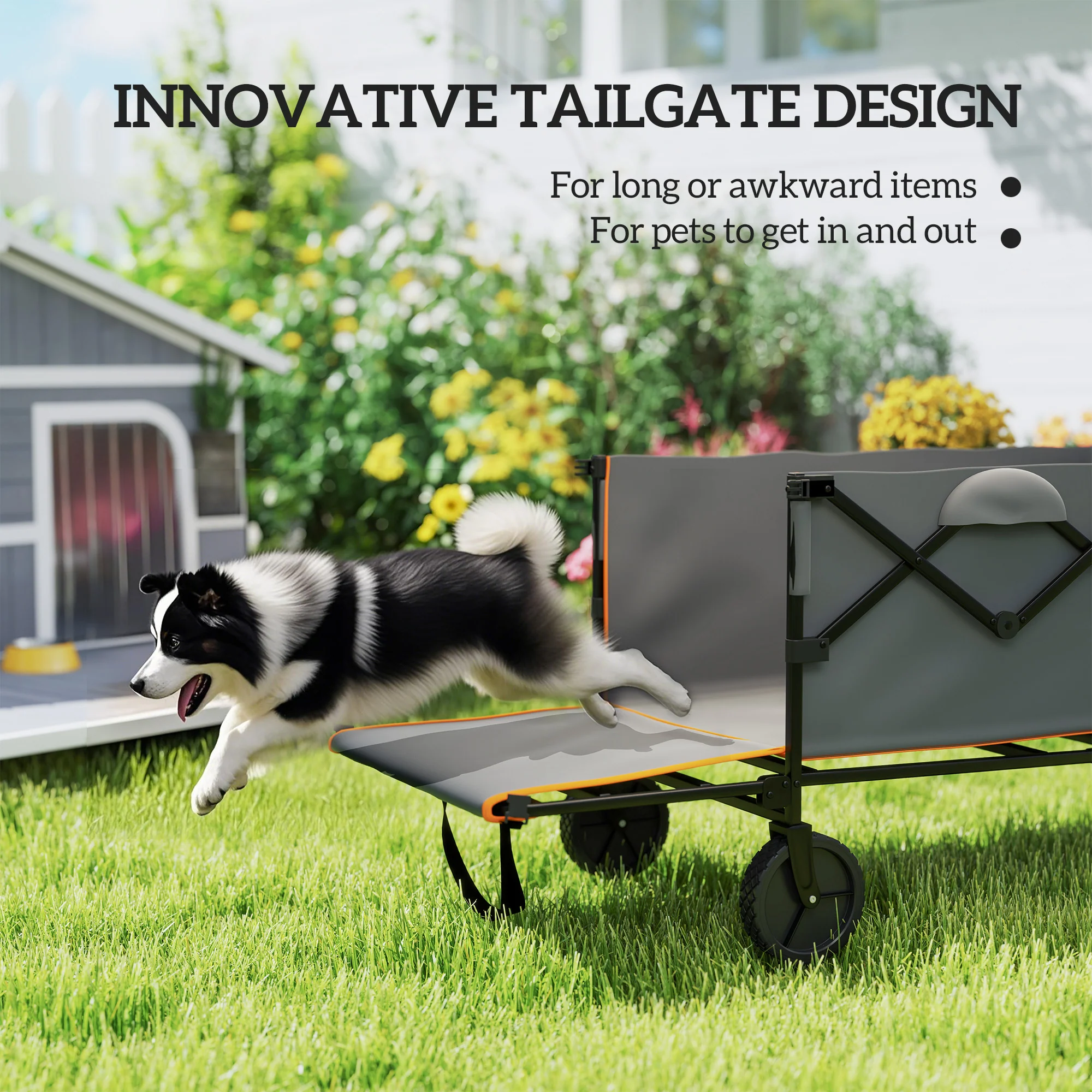 Outsunny 160L Folding Trolley Cart W/ Adjustable Handle - Image 6