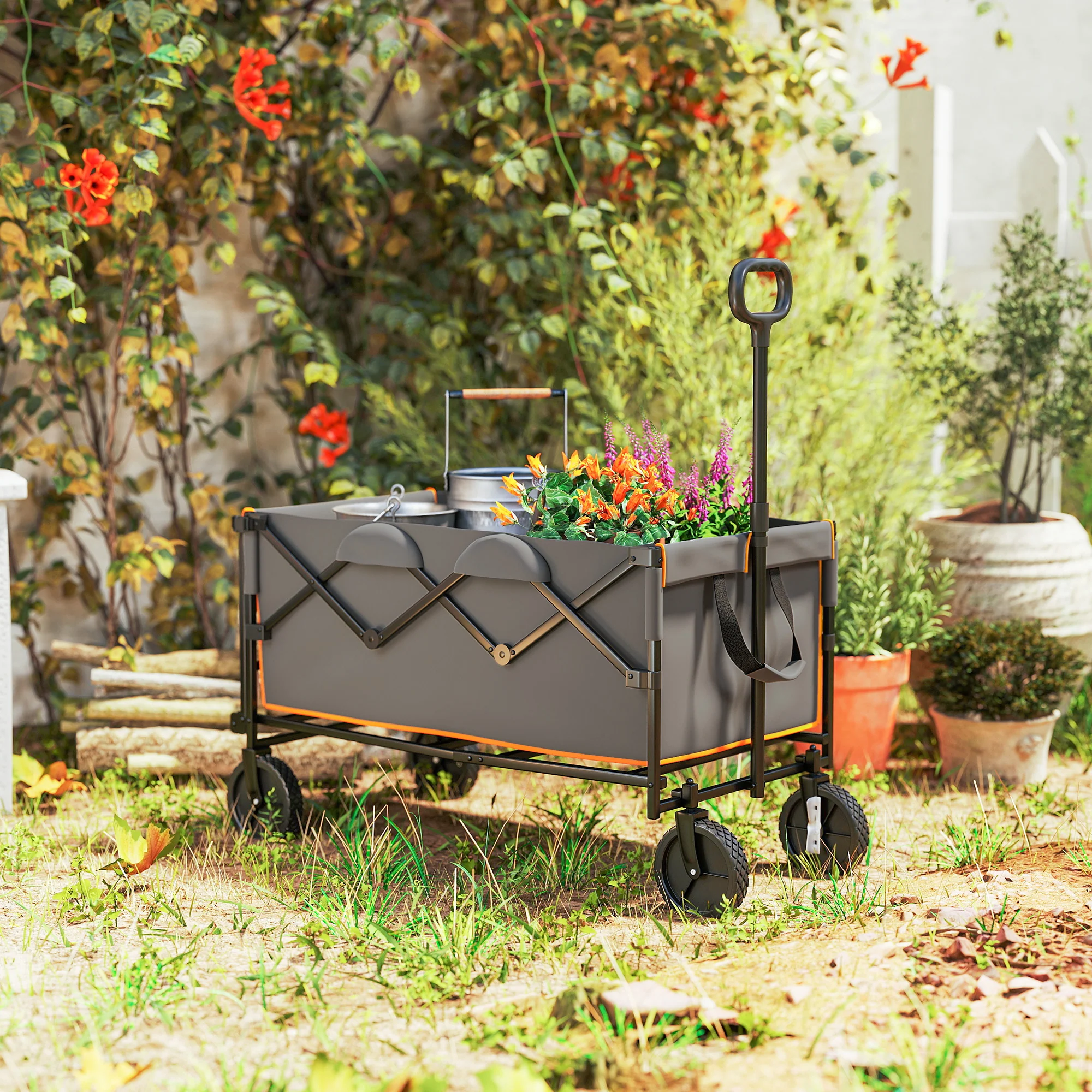 Outsunny 160L Folding Trolley Cart W/ Adjustable Handle - Image 9
