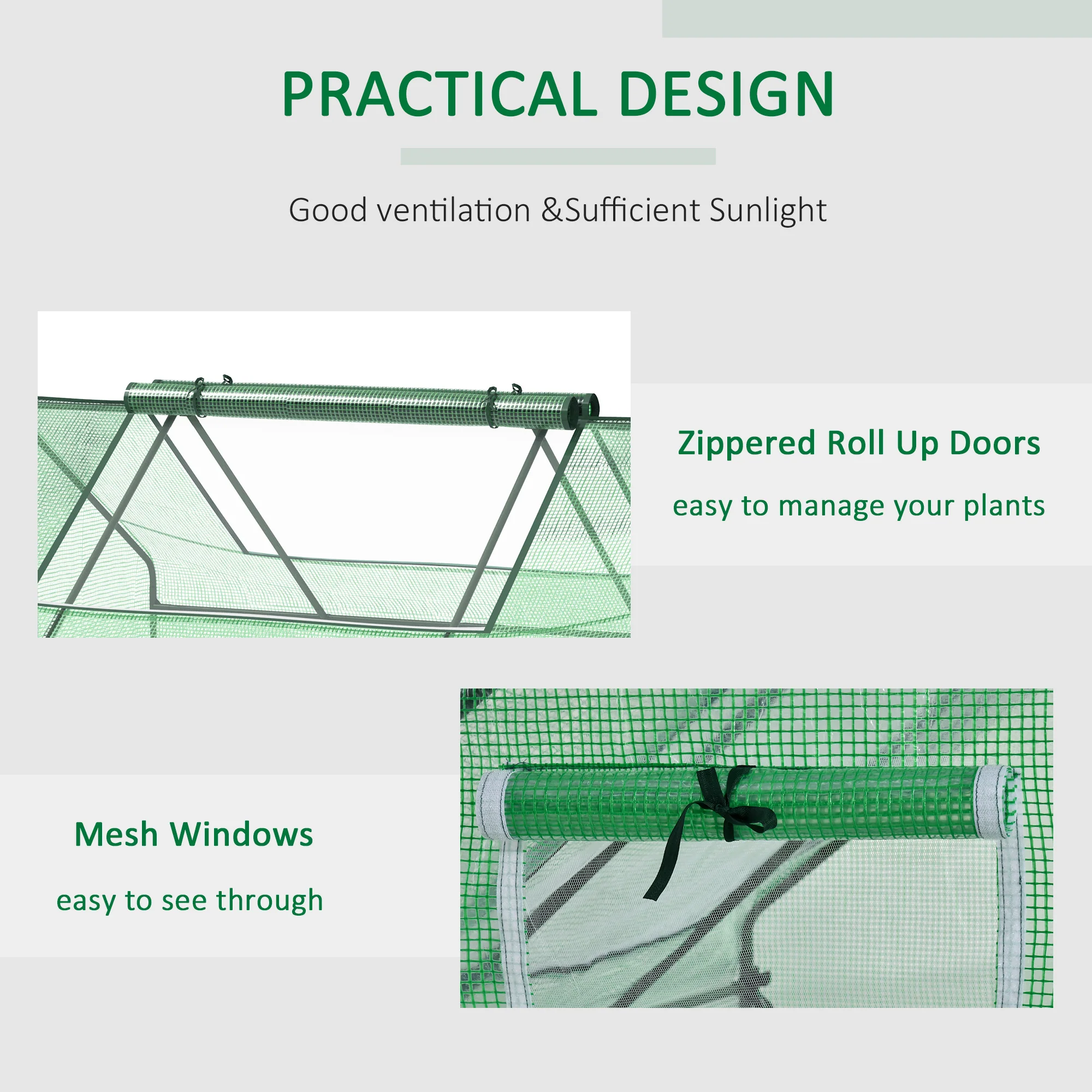 Outsunny 180 x 140 x 80cm Portable Mini Greenhouse with Zipped Windows, Green - Image 6