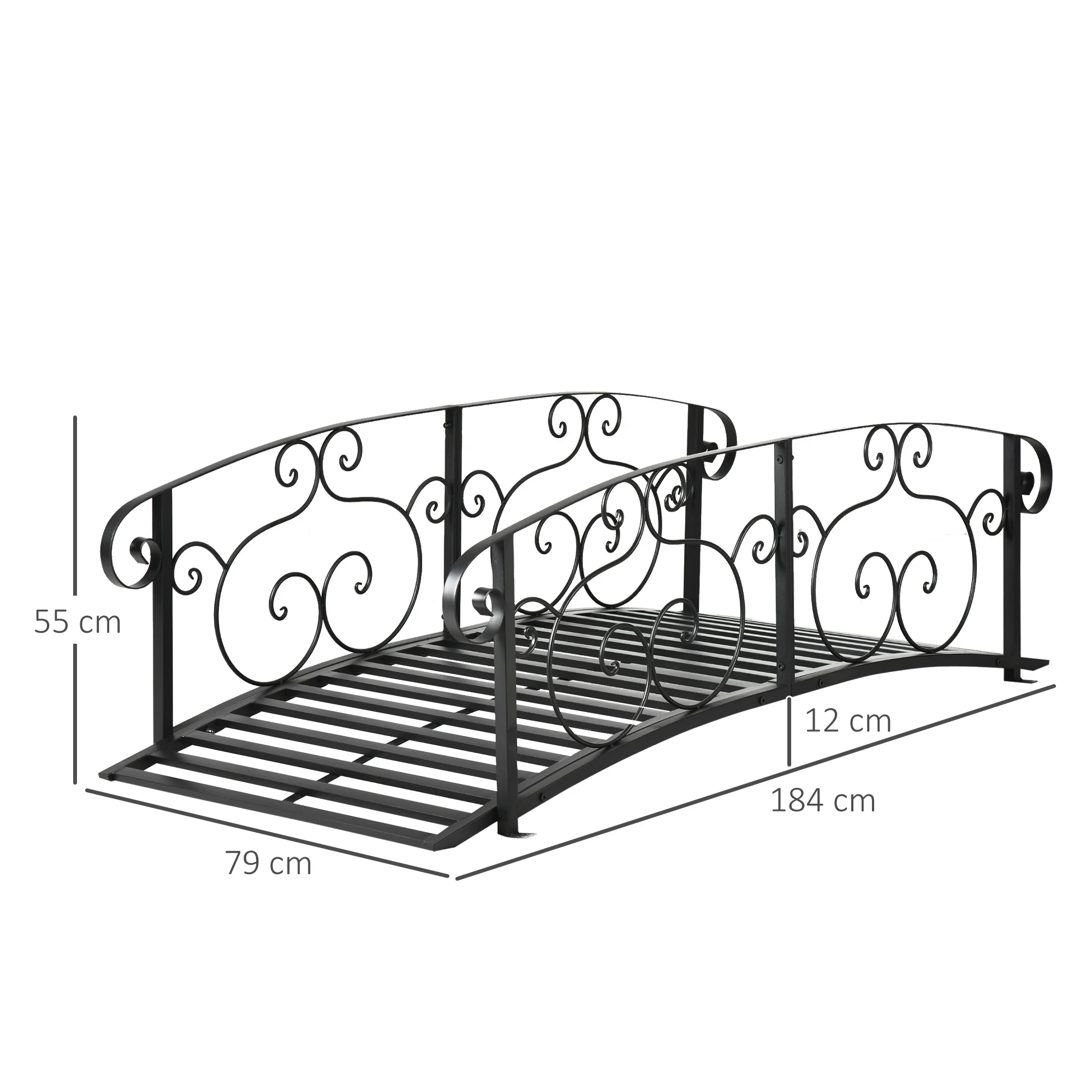 Outsunny 184cm Metal Arch Garden Garden Bridge, Black - Image 3