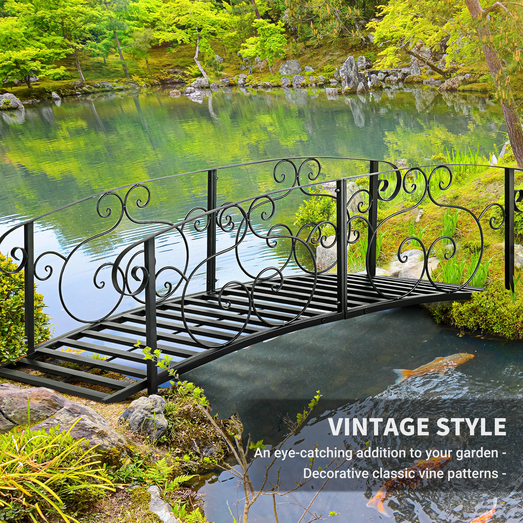 Outsunny 184cm Metal Arch Garden Garden Bridge, Black - Image 5