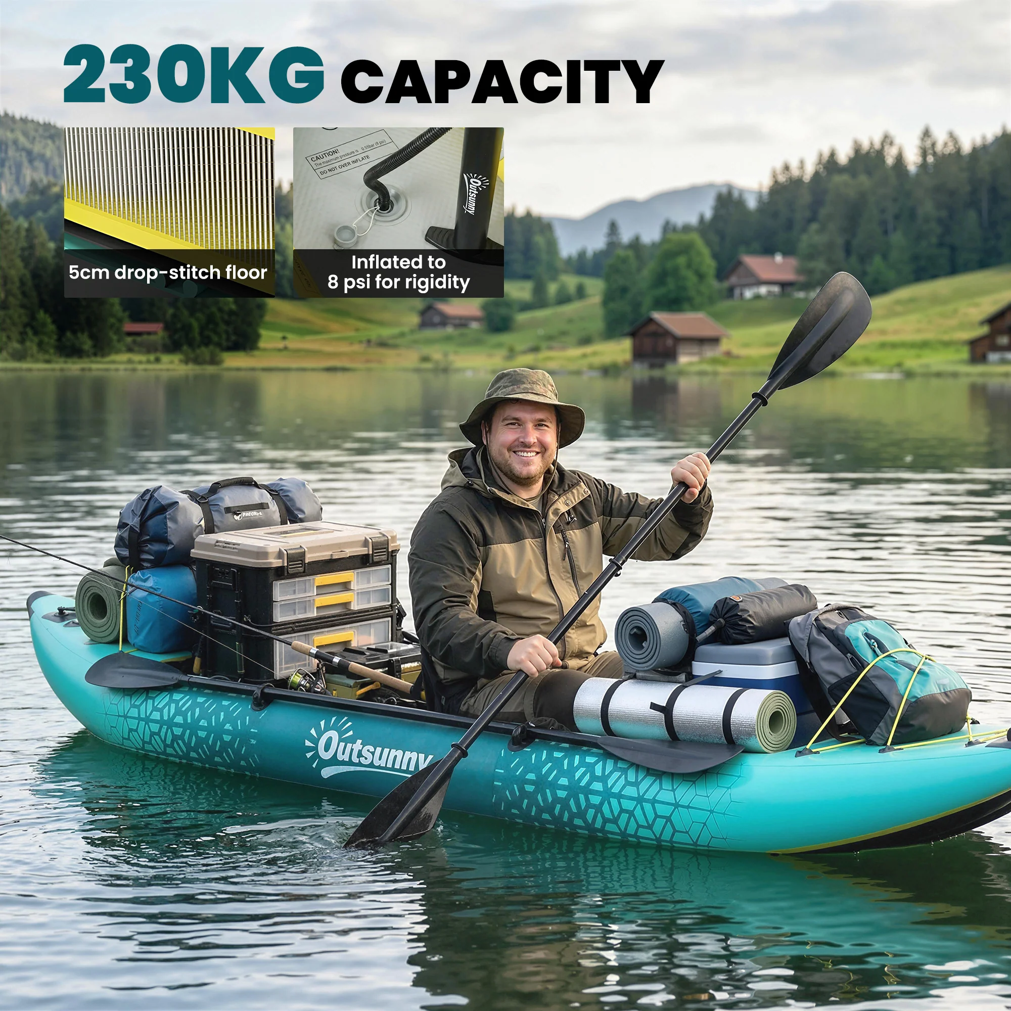 Outsunny 2.5' Inflatable Kayak 2-person Sit On Canoe With Paddles Blue - Image 4