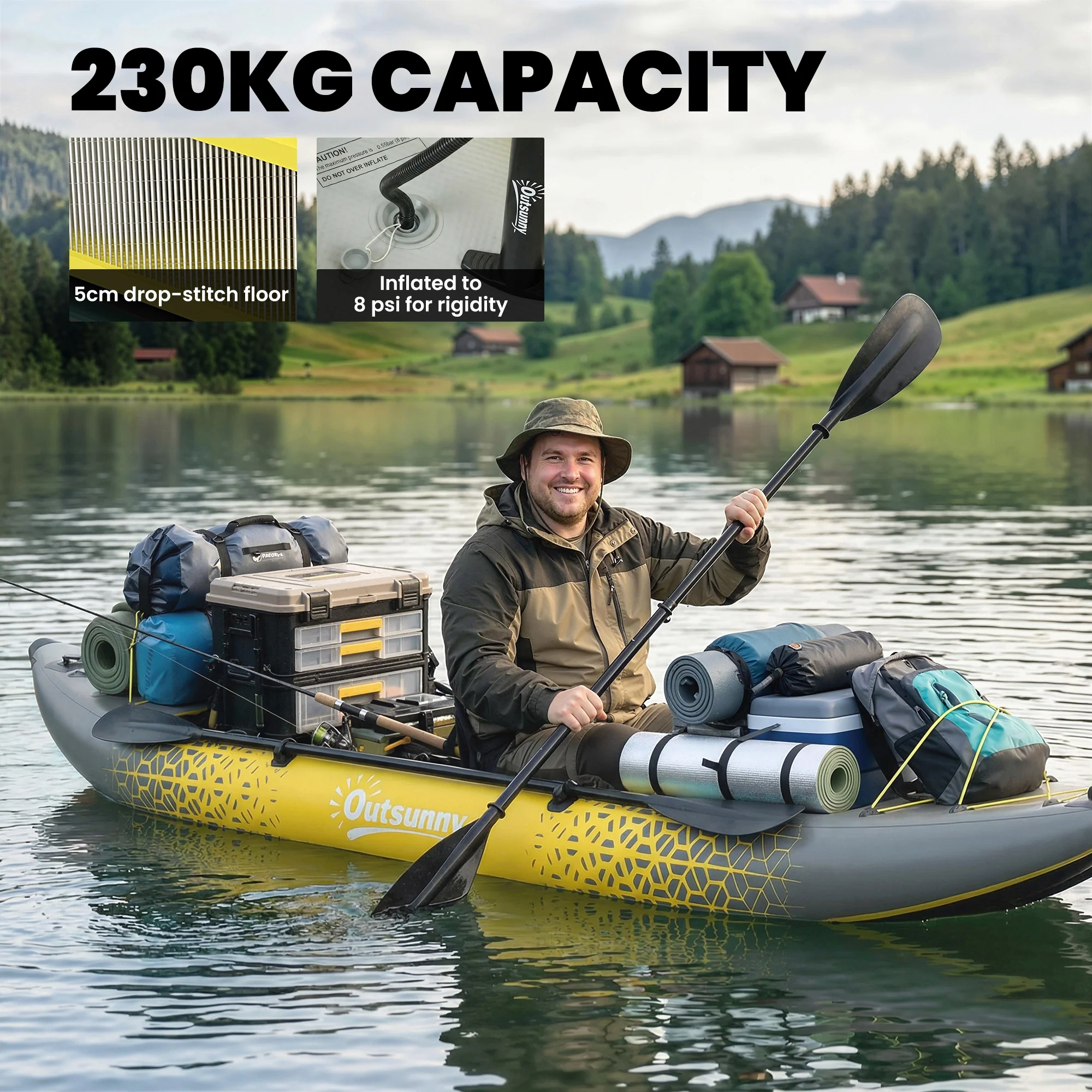 Outsunny 2.5' Inflatable Kayak 2-person Sit on Canoe with Paddles Grey - Image 4