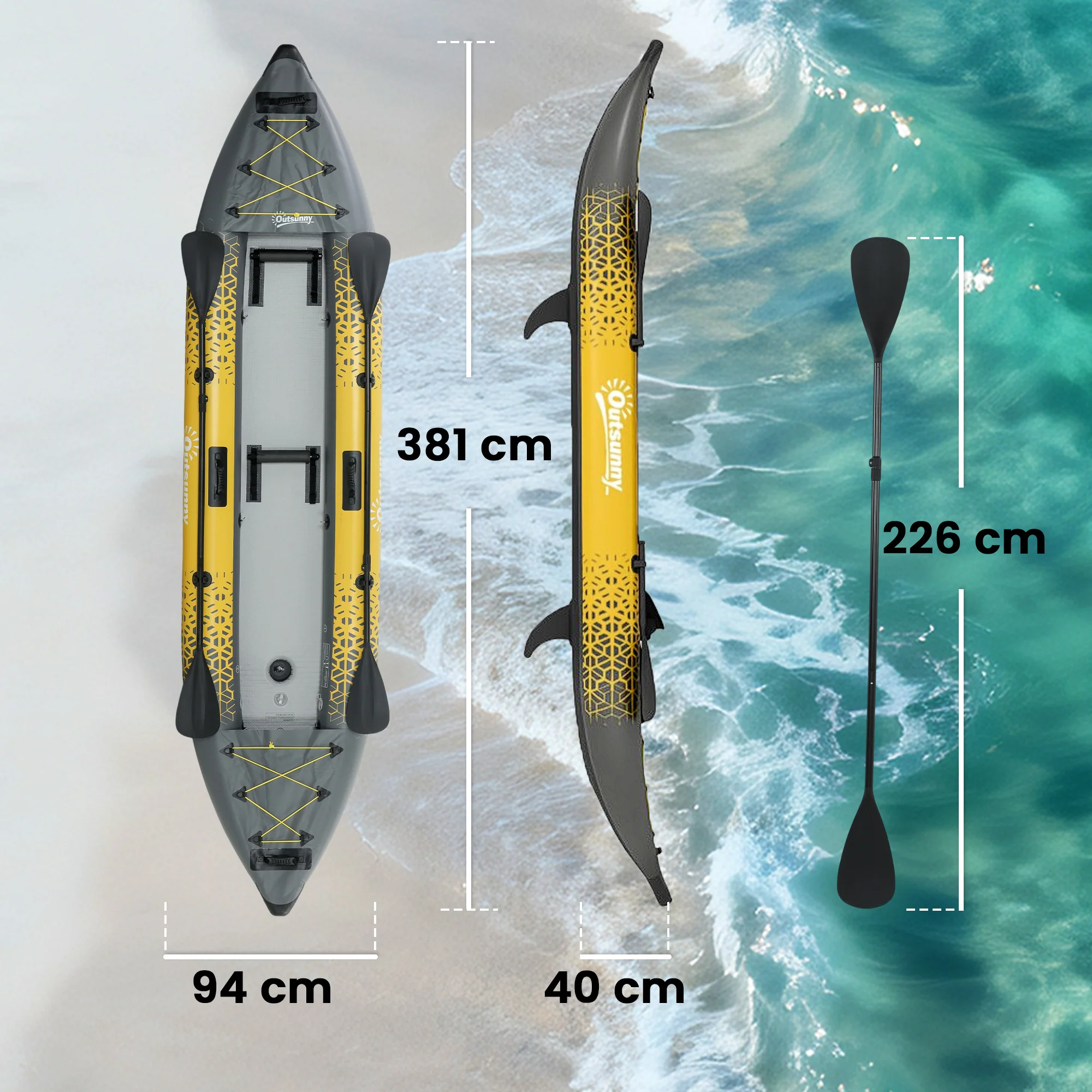 Outsunny 2.5' Inflatable Kayak 2-person Sit on Canoe with Paddles Grey - Image 5