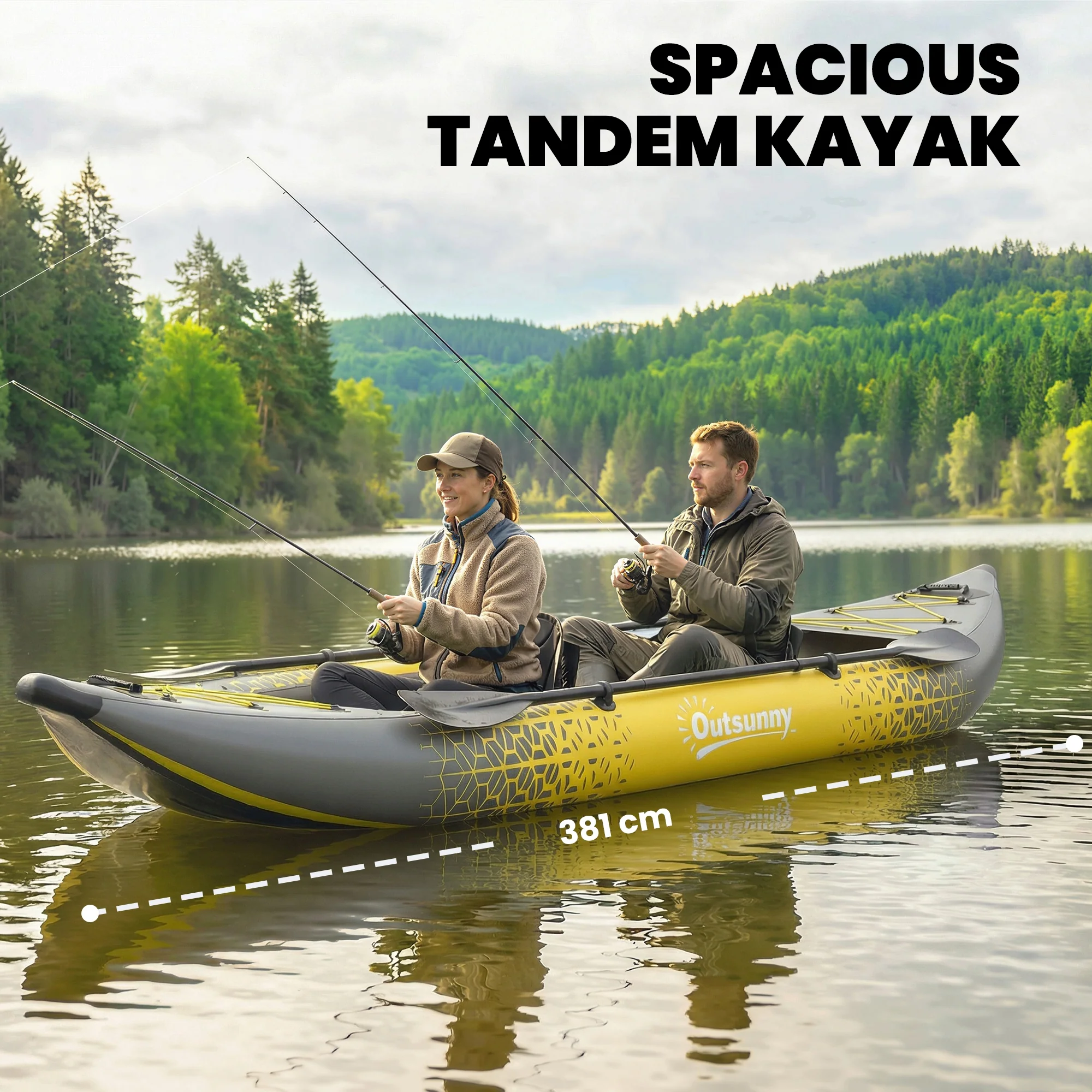 Outsunny 2.5' Inflatable Kayak 2-person Sit on Canoe with Paddles Grey - Image 6