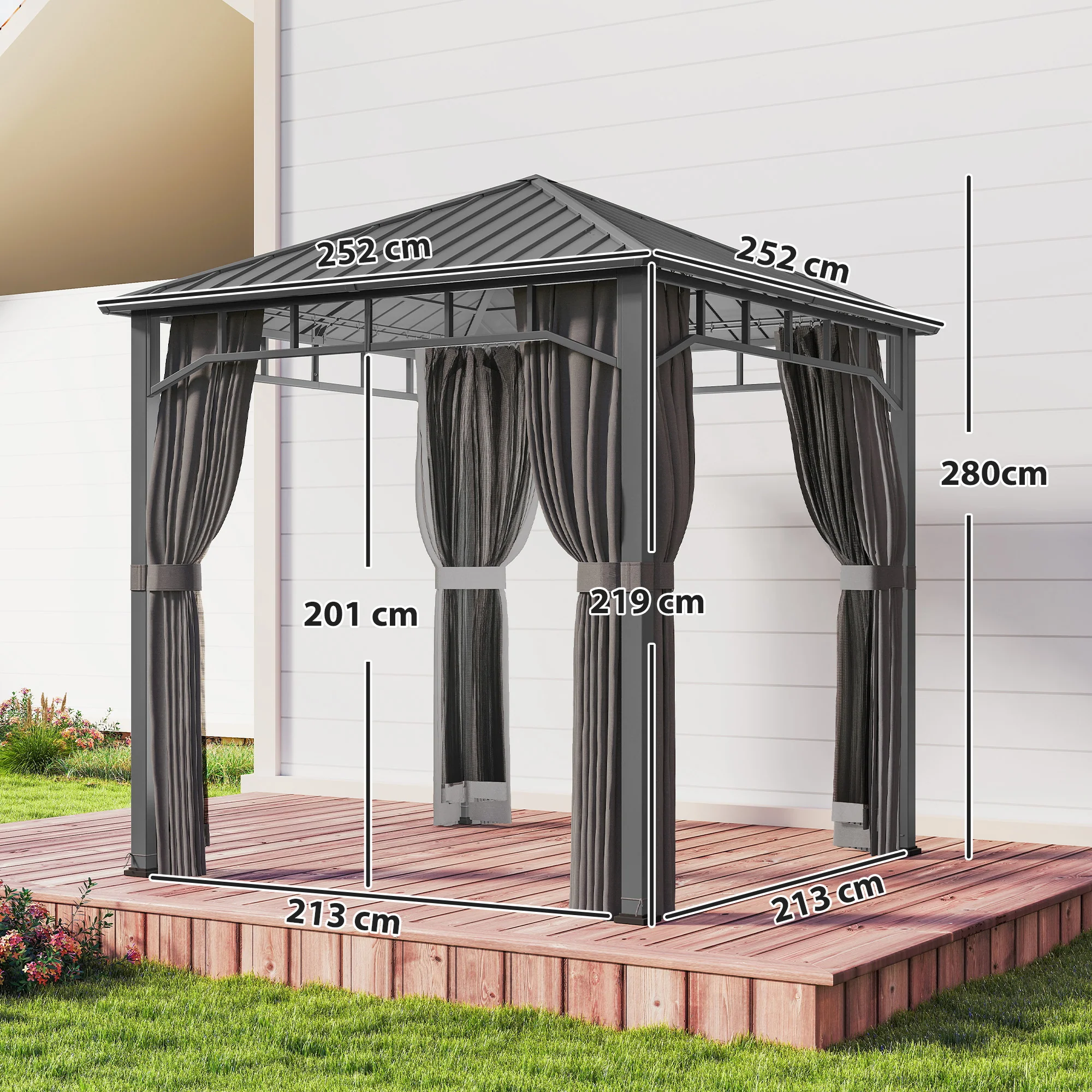 Outsunny 2.5 X 2.5 M Hardtop Gazebo With Galvanised Steel Roof And Sides - Image 3