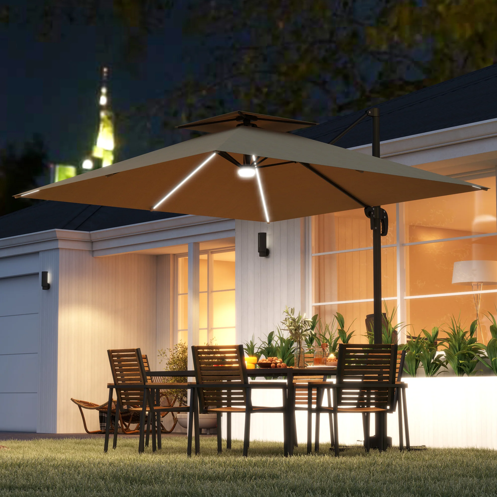 Outsunny 2.5m Cantilever Parasol, Garden Parasol With Lights - Image 11