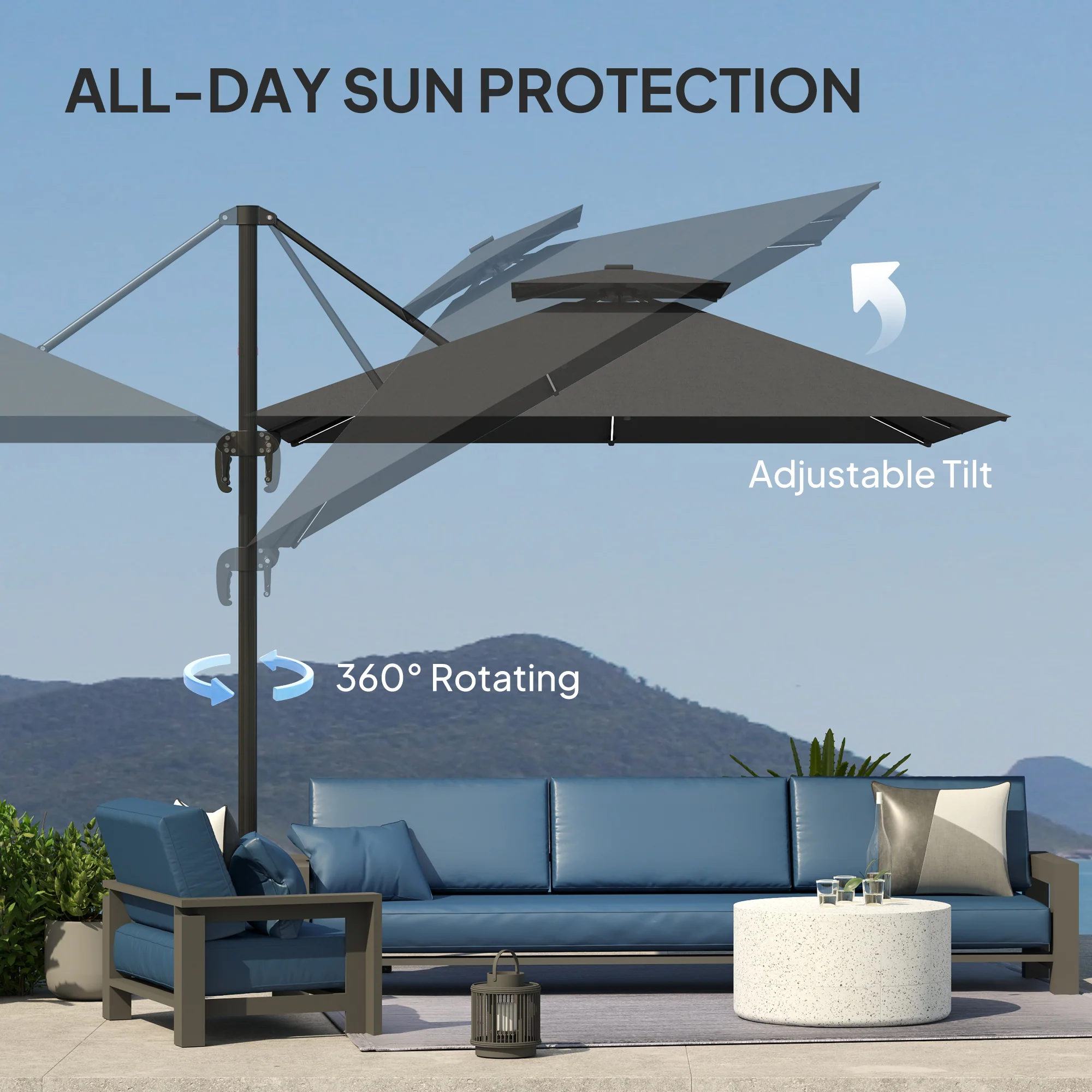 Outsunny 2.5m Cantilever Parasol, Garden Parasol With Lights - Image 3