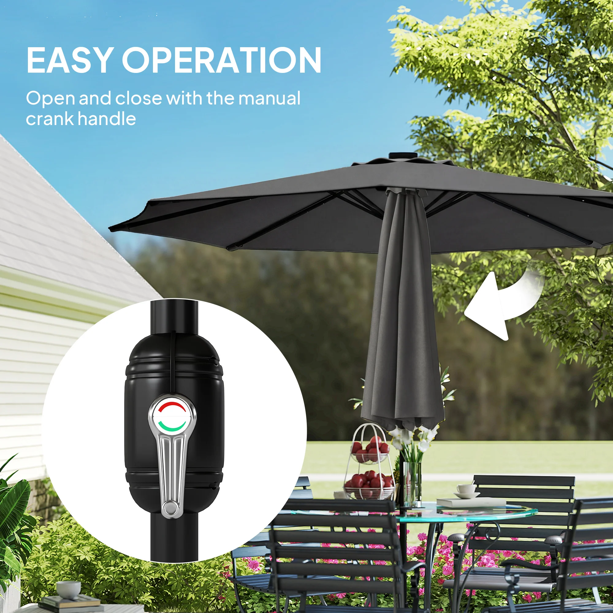 Outsunny 2.6 m Garden Parasol Umbrella with Light, Outdoor Patio Umbrella - Image 9