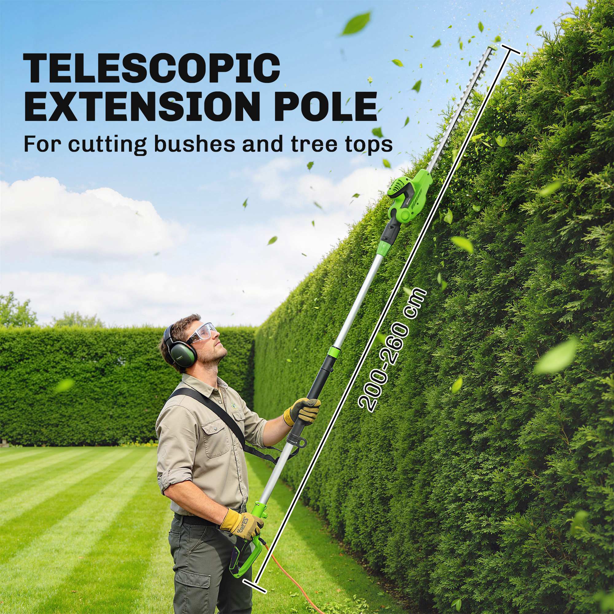 Outsunny 2.6m Corded Extendable Hedge Trimmer with 90 Adjustable Head - Image 3