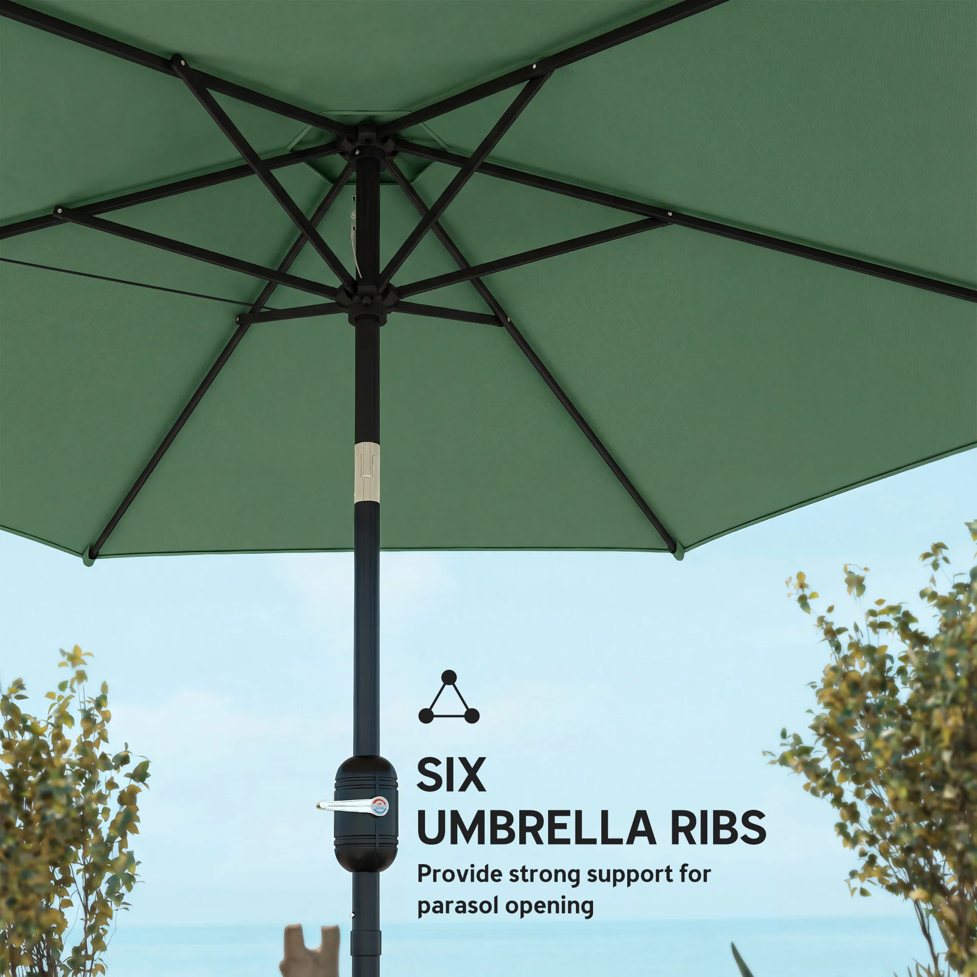 Outsunny 2.6M Garden Parasol Umbrella with Aluminium Pole, Tilt, Crank - Image 8