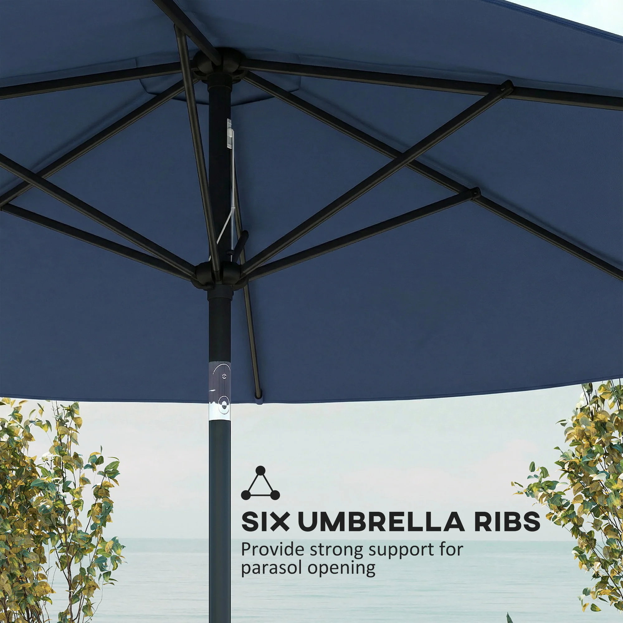 Outsunny 2.6M Garden Parasol Umbrella with Aluminium Pole, Tilt, Navy Blue - Image 8