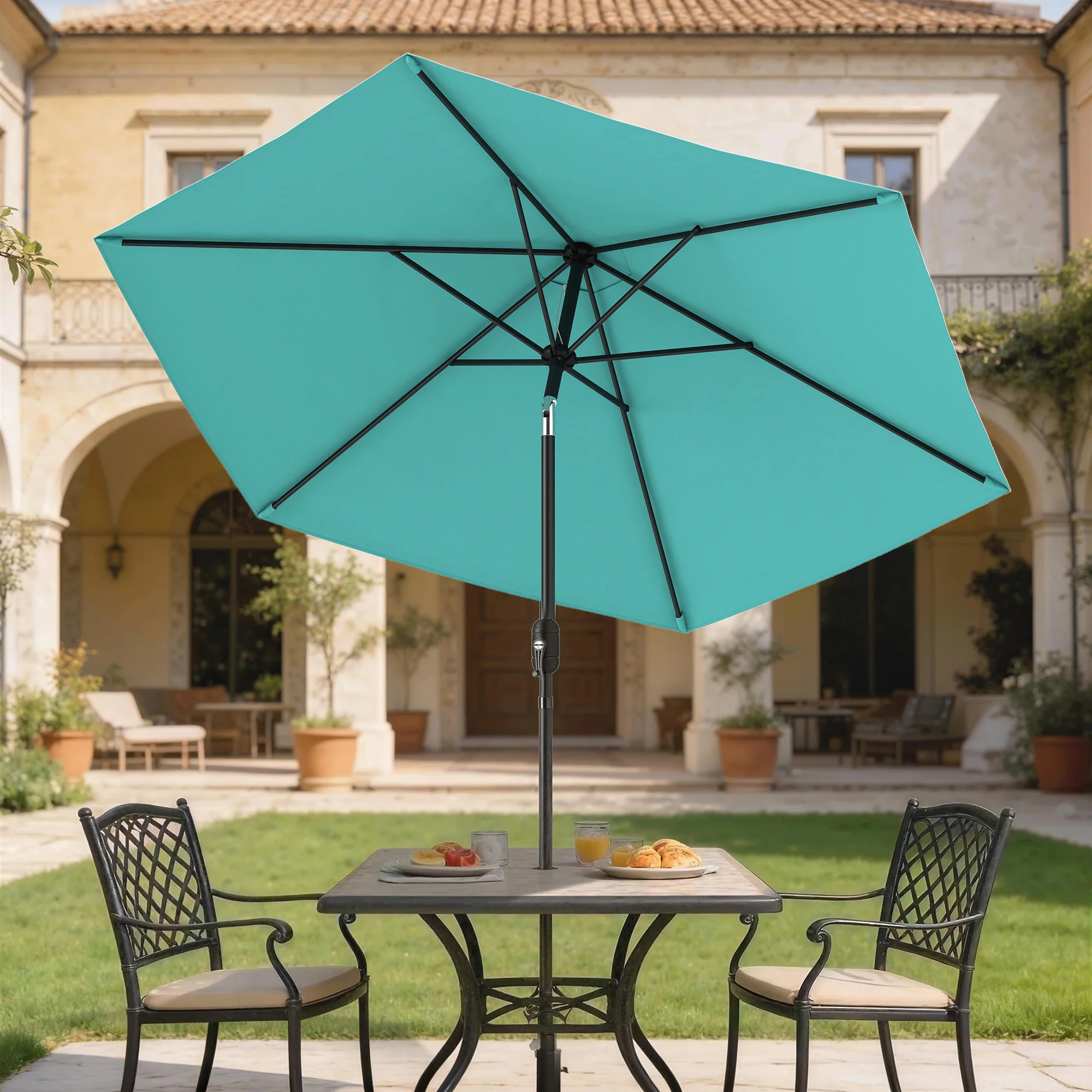 Outsunny 2.6M Garden Parasol Umbrella with Aluminium Pole, Tilt, Turquoise - Image 2