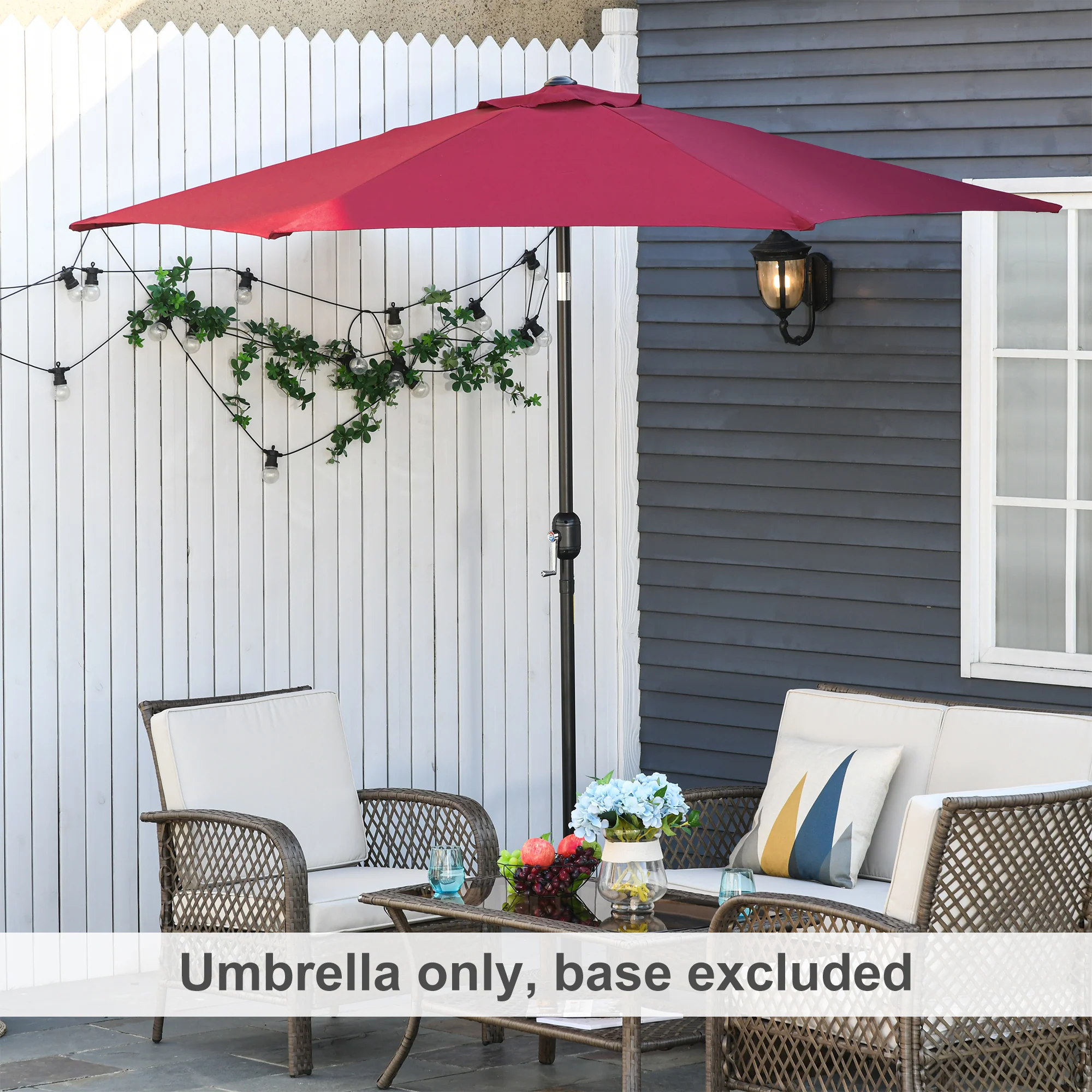 Outsunny 2.6M Patio Umbrella Parasol Sun Shade Garden Aluminium Wine Red - Image 2