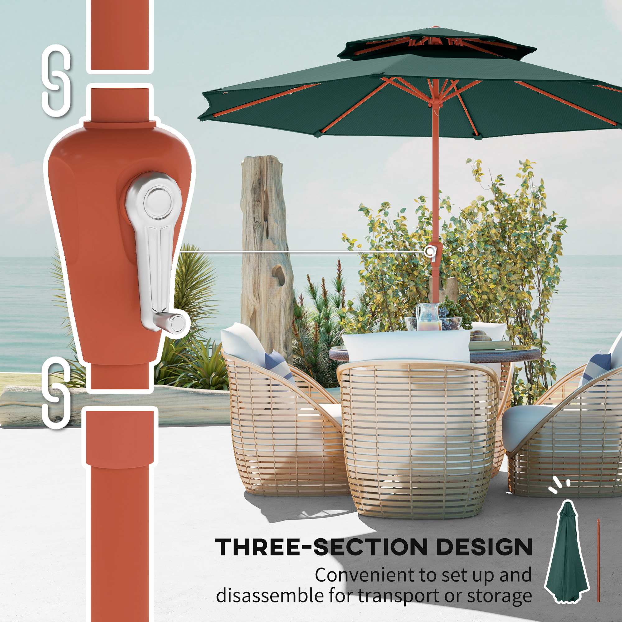 Outsunny 2.7 M Garden Parasol With Double Top, Green - Image 6