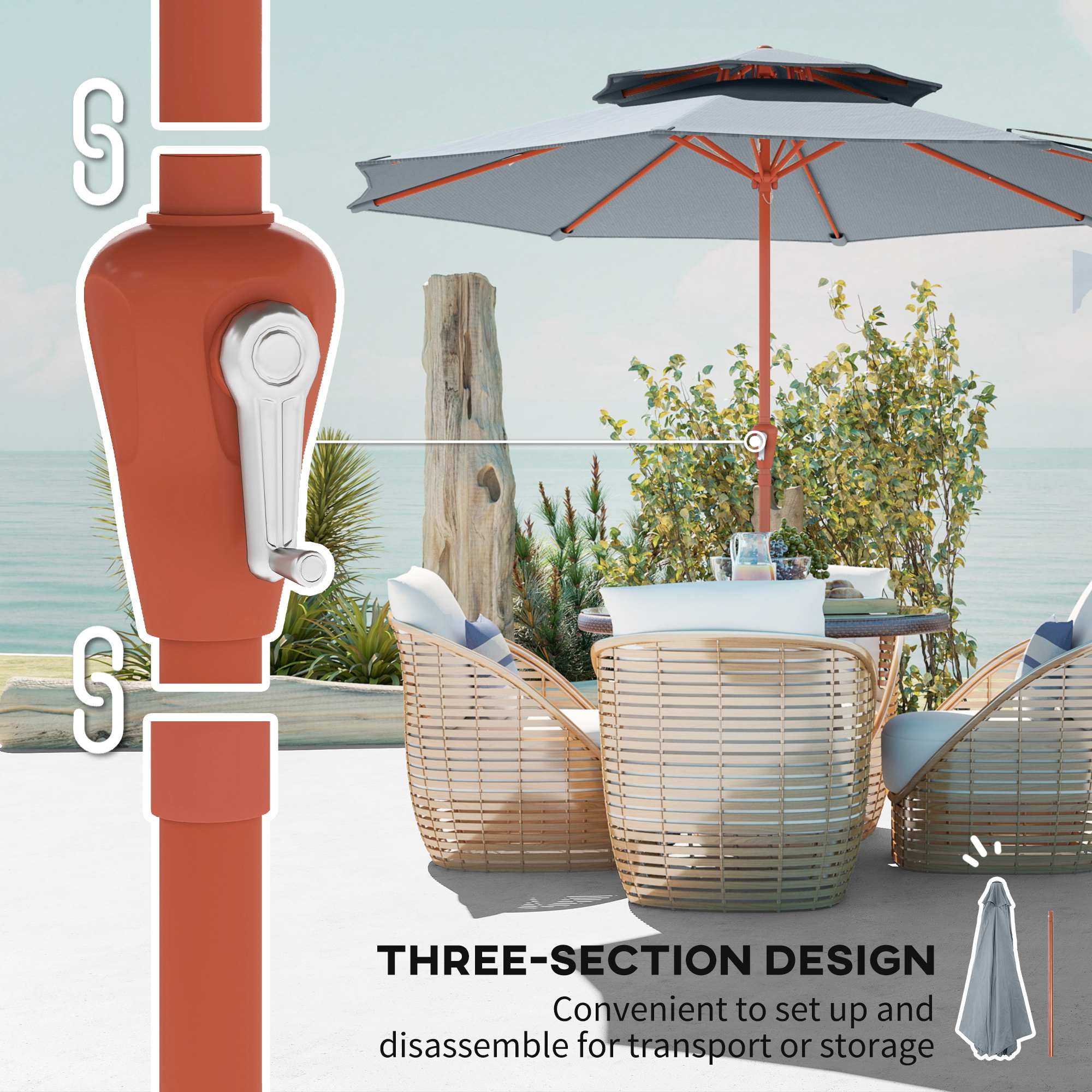 Outsunny 2.7 M Garden Parasol With Double Top, Light Grey - Image 6