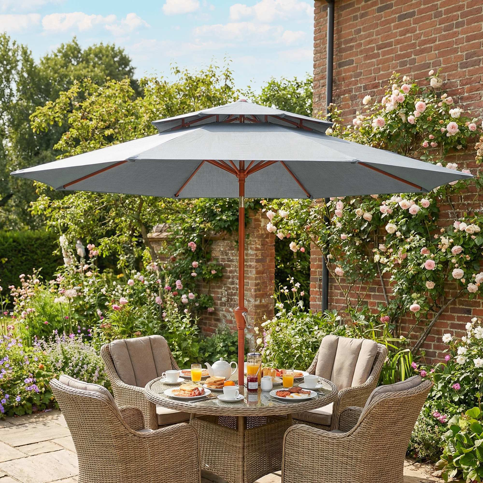 Outsunny 2.7 M Garden Parasol With Double Top, Light Grey - Image 8