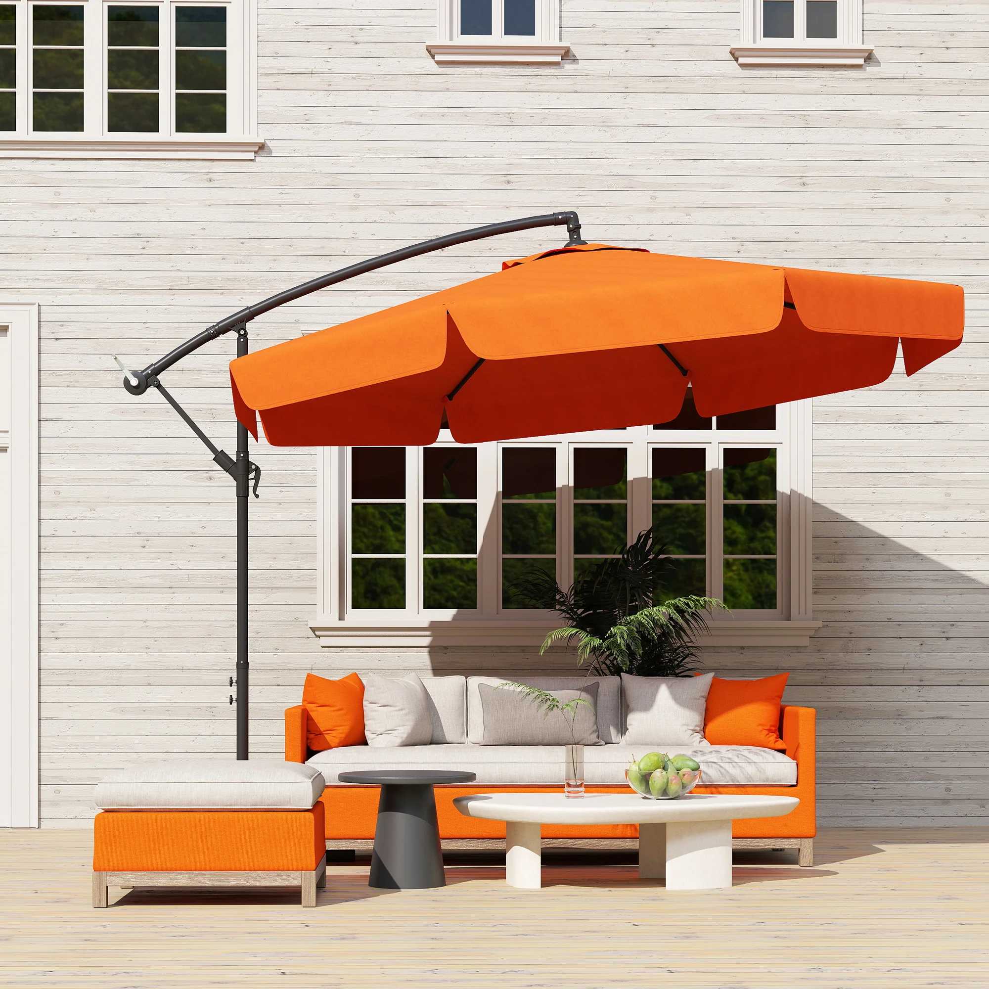 Outsunny 2.7m Garden Cantilever Banana Parasol Sun Shade W/ Crank, Orange - Image 2